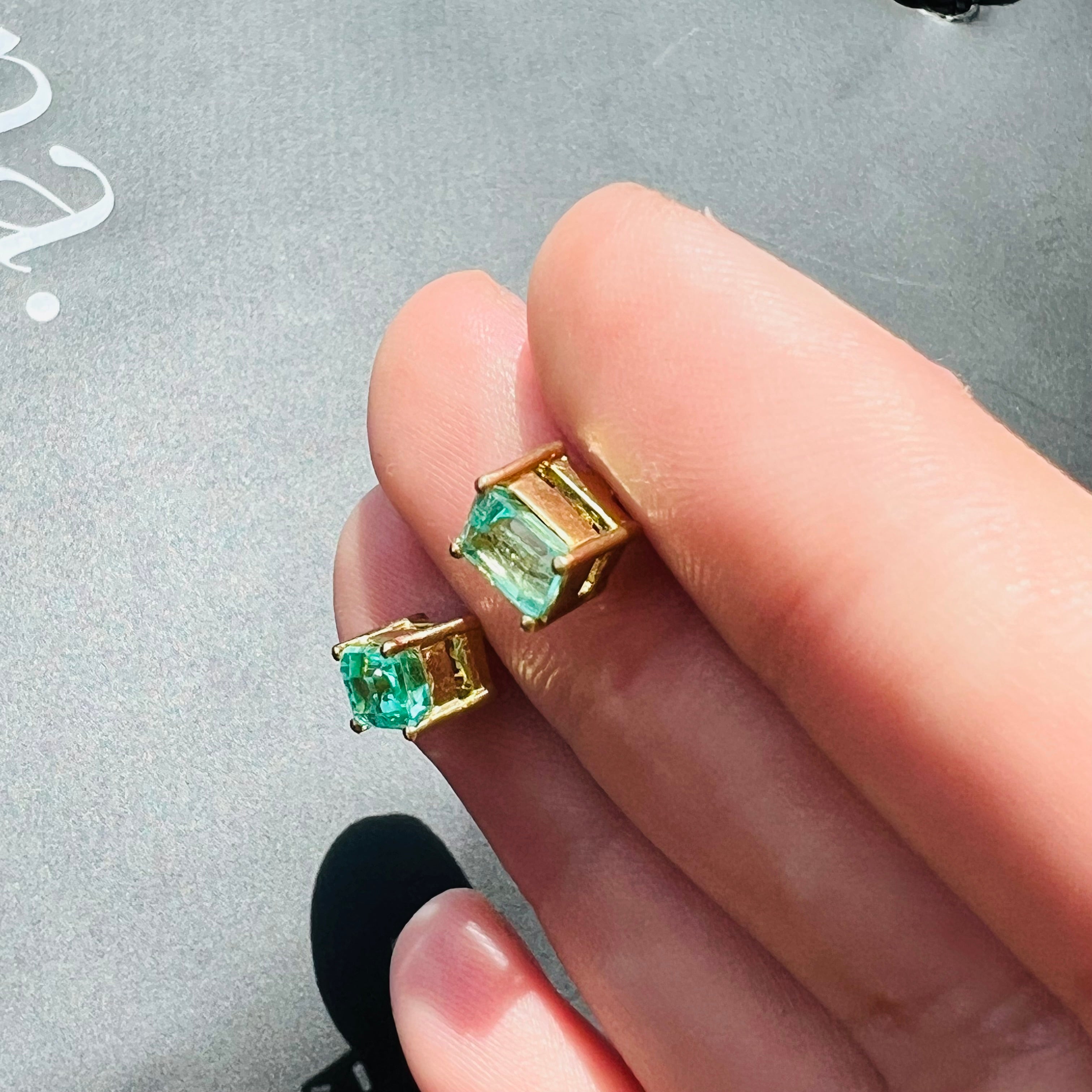 Colombian Emerald 14K Yellow Gold Stud Earrings