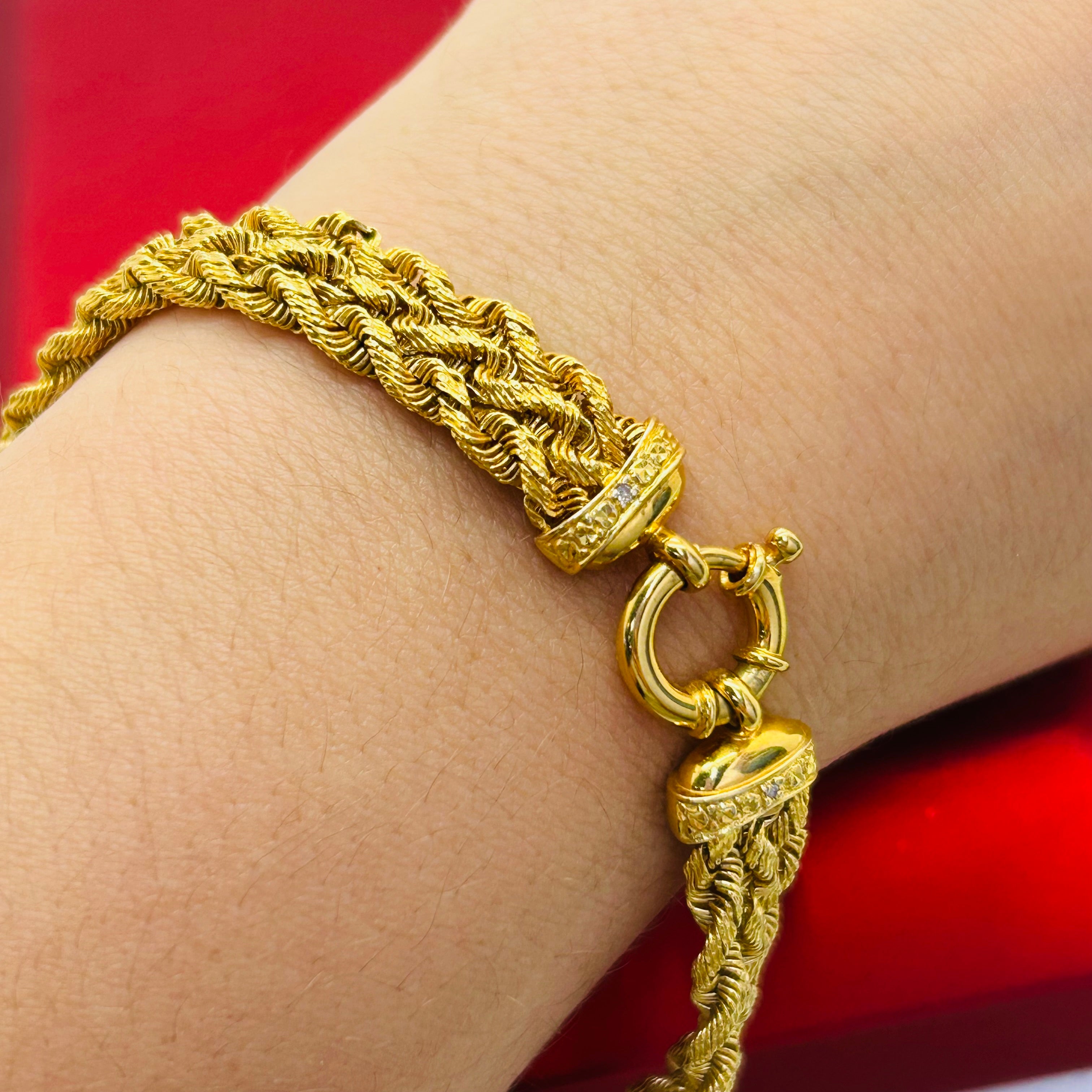 14K Yellow Gold 8.8g Bairded Rope Chain Bracelet 8.75”