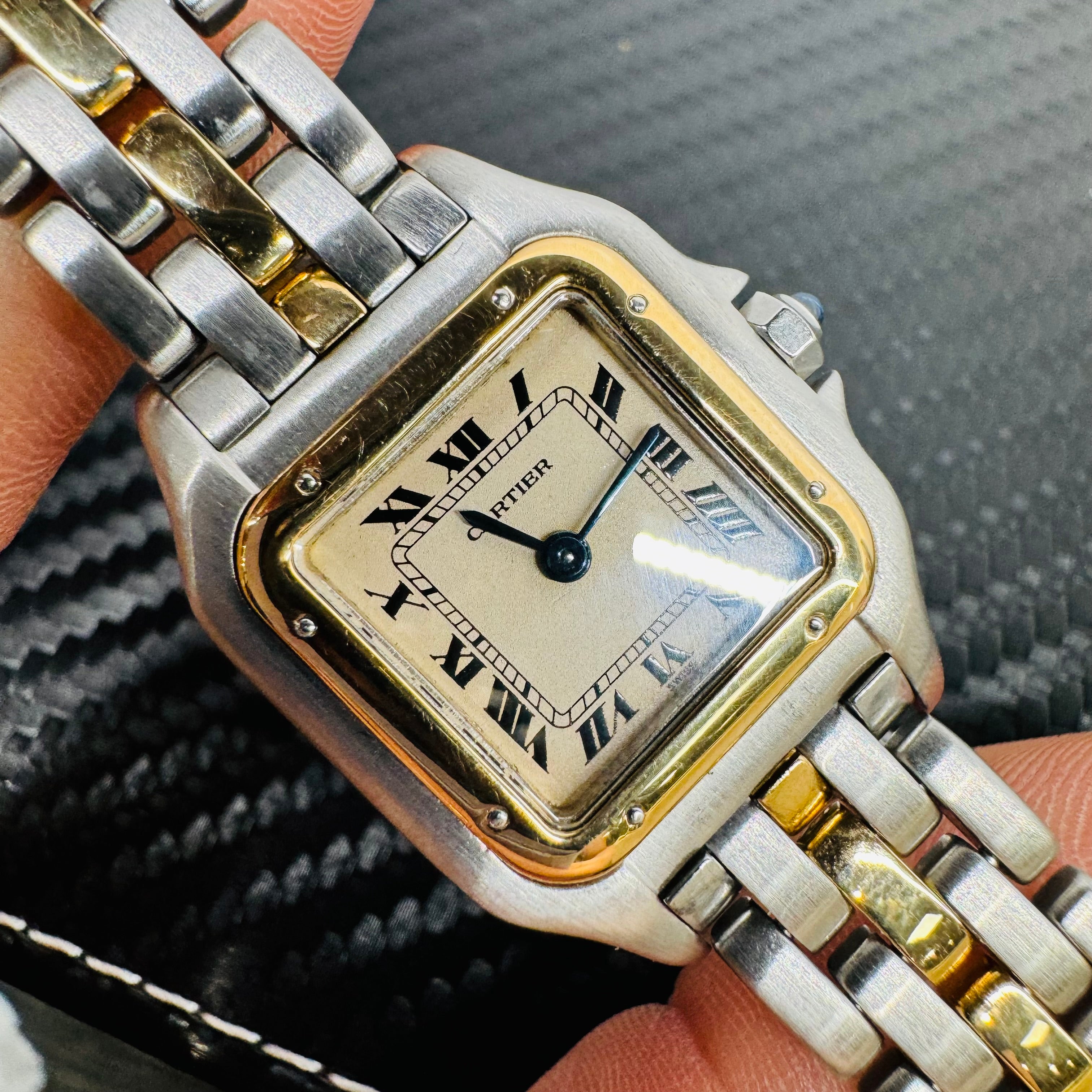 23MM Cartier Panthere Two Tone 1 Row Stainless Steel and 18K Yellow Gold Watch