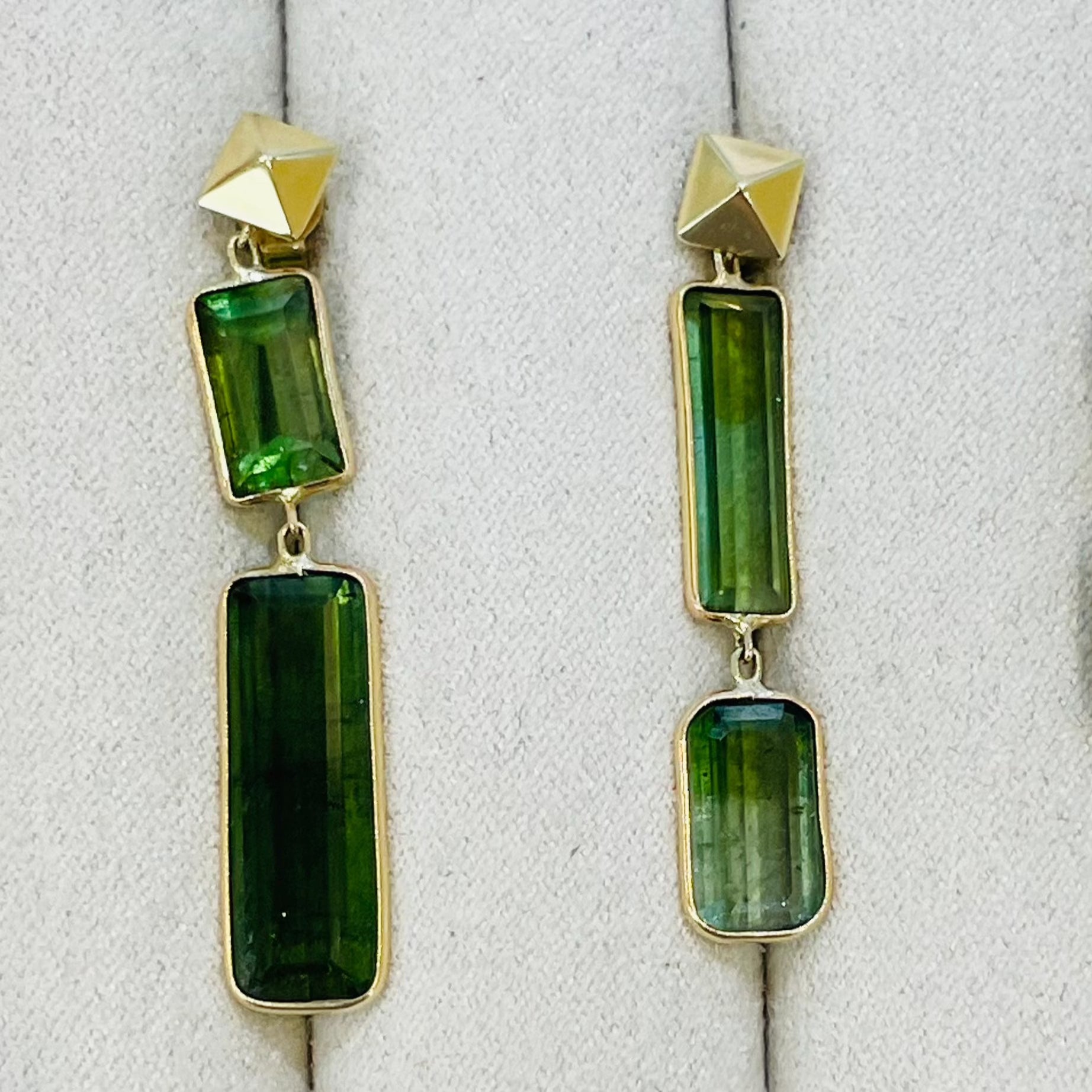 Green Tourmaline 14K Yellow Gold Drop Earrings