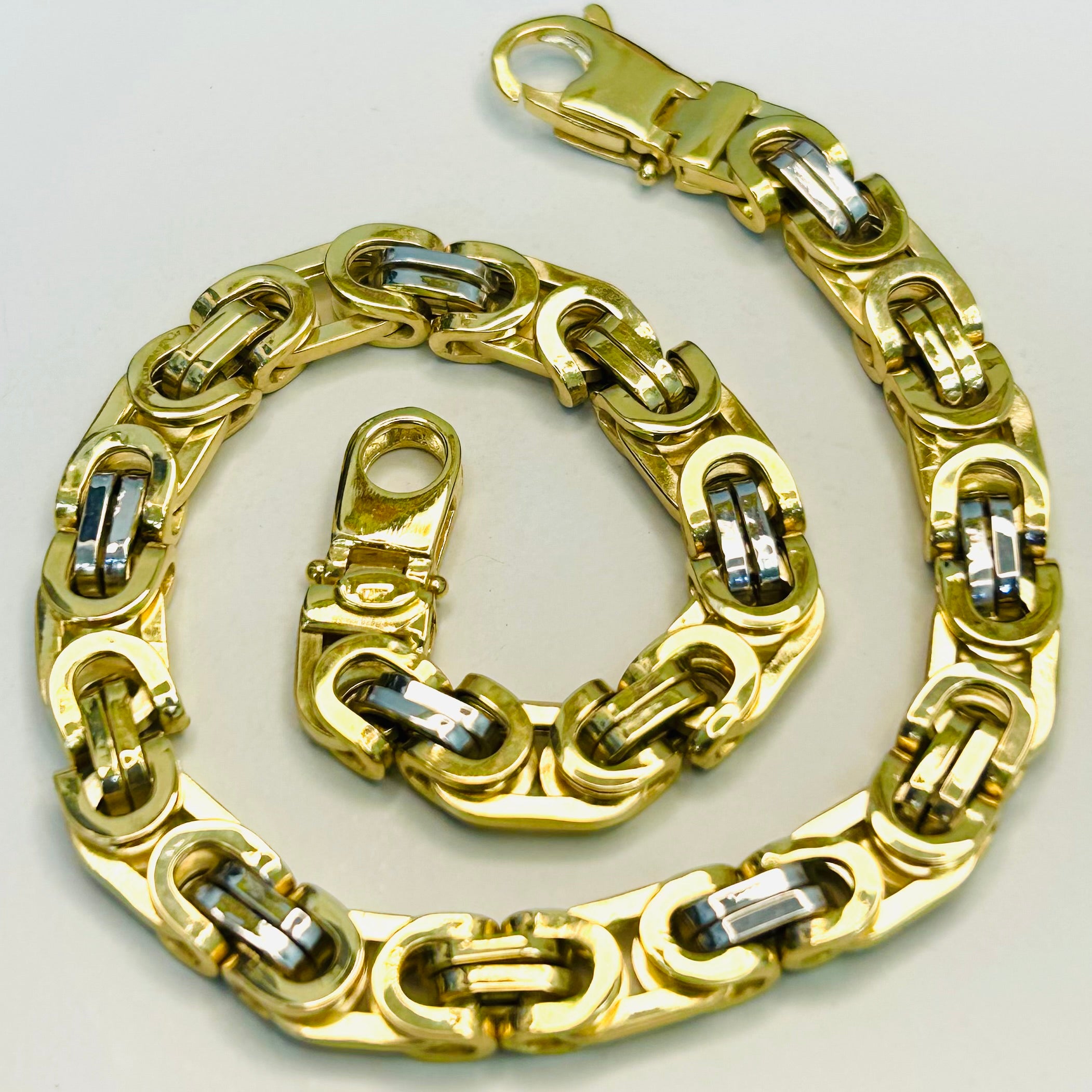 14K Yellow Gold & White Gold Byzantine Link Bracelet 6.5 8.5”