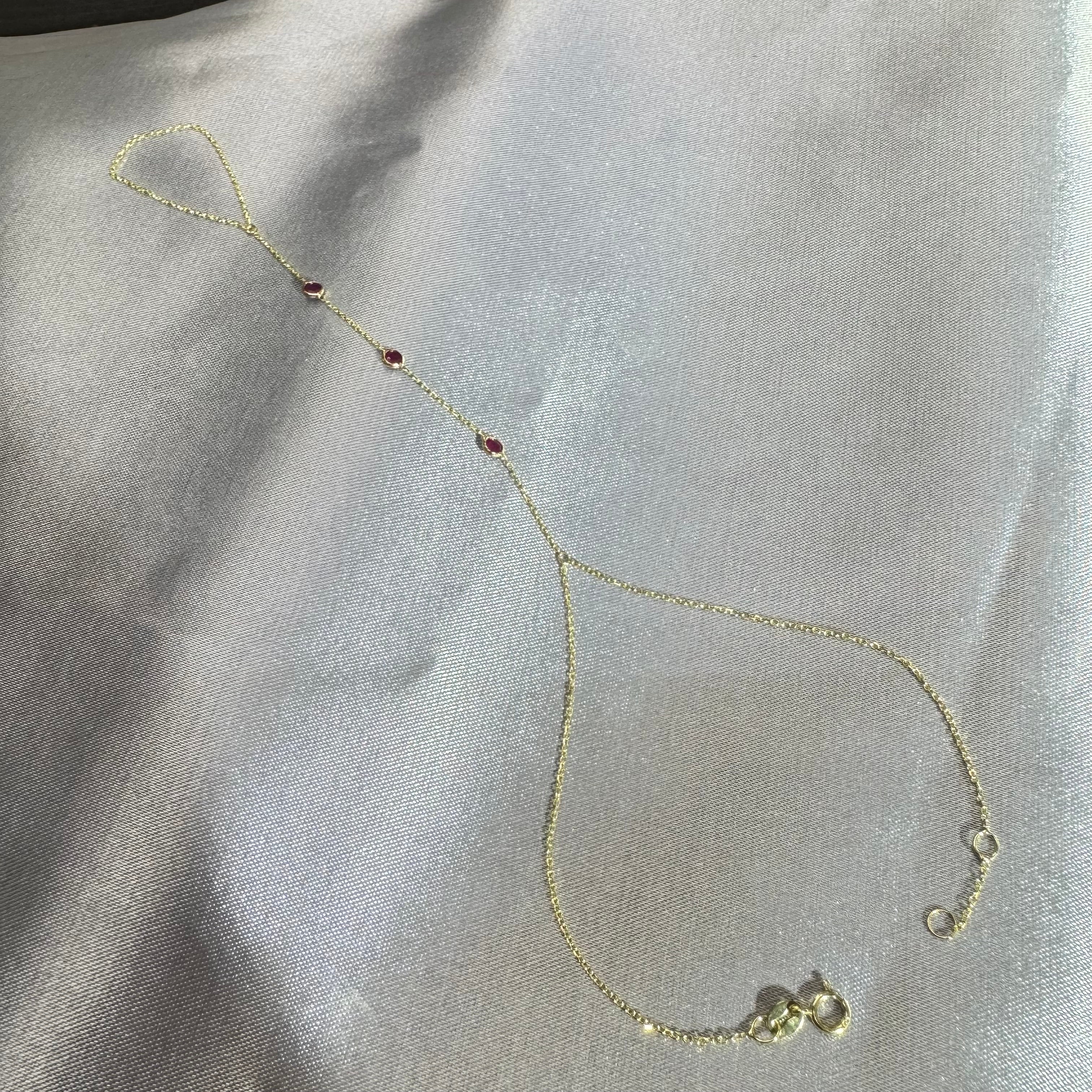 14K Yellow Gold Natural 3 Stone Ruby Handchain