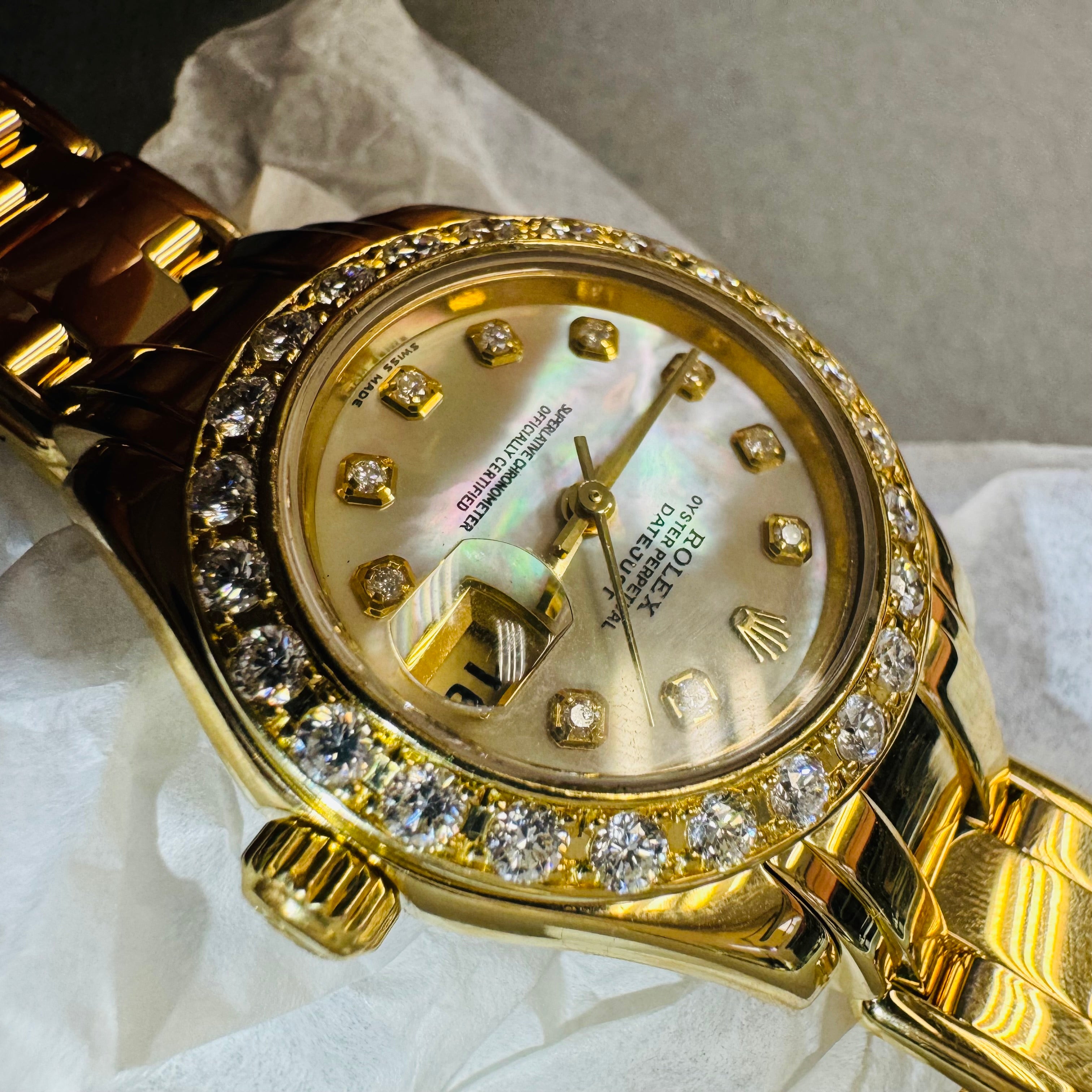 28mm Ladies Rolex Pearl Master Masterpiece Diamond Bezel and Dial Watch 2000