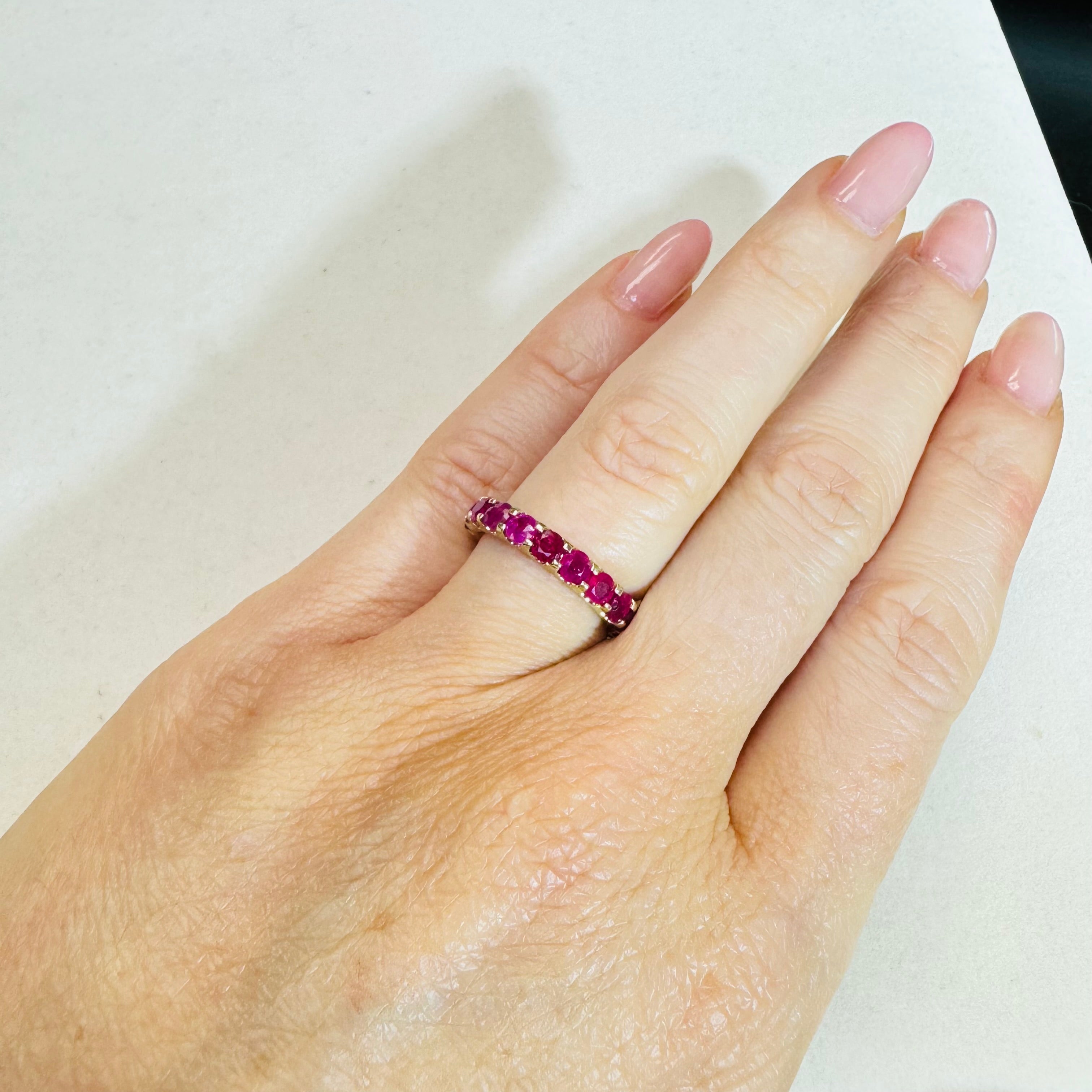 14k Yellow Gold Natural Ruby Gem Eternity Ring Band Size 4.5