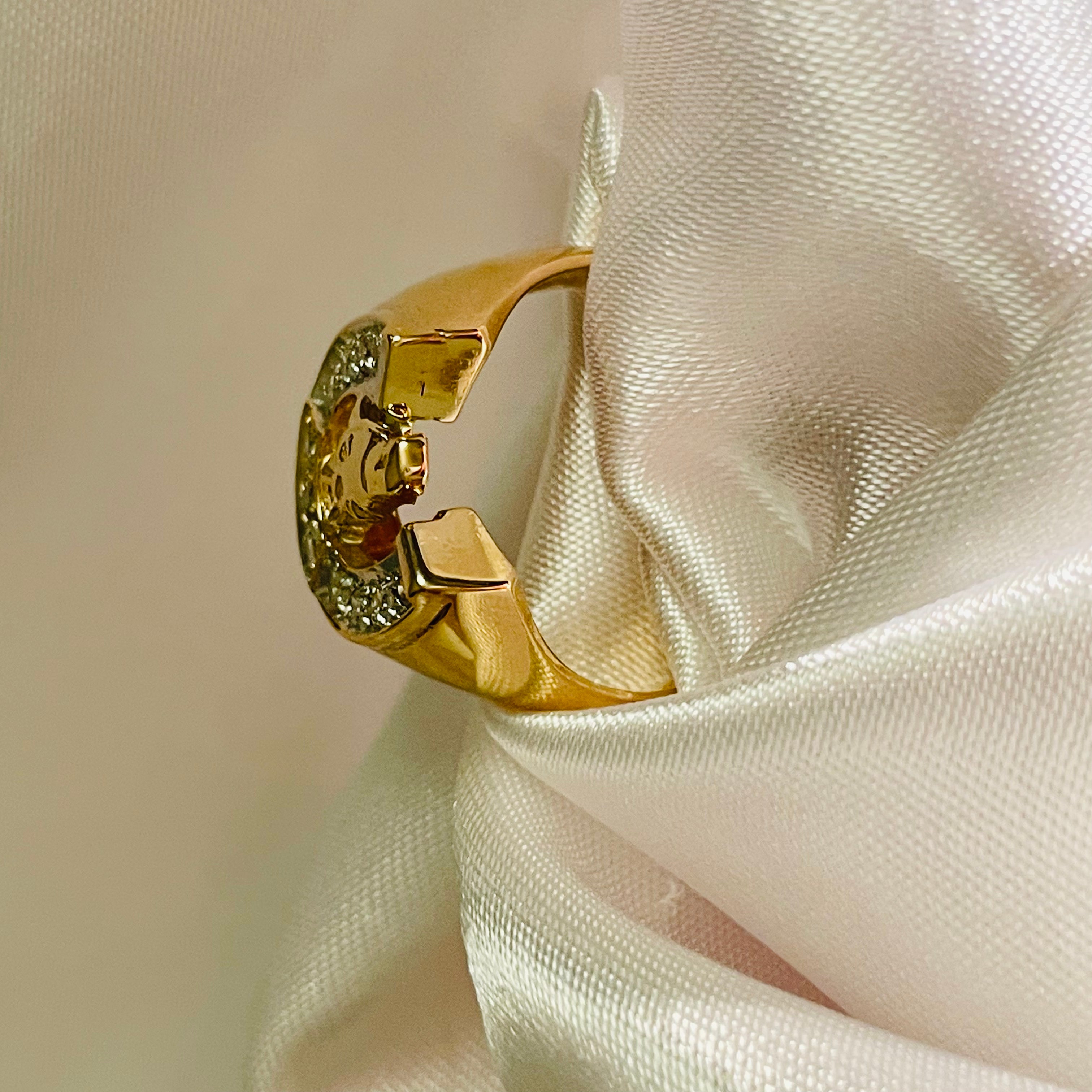 14K Yellow Gold Diamond Horse and Horseshoe Ring Size 8