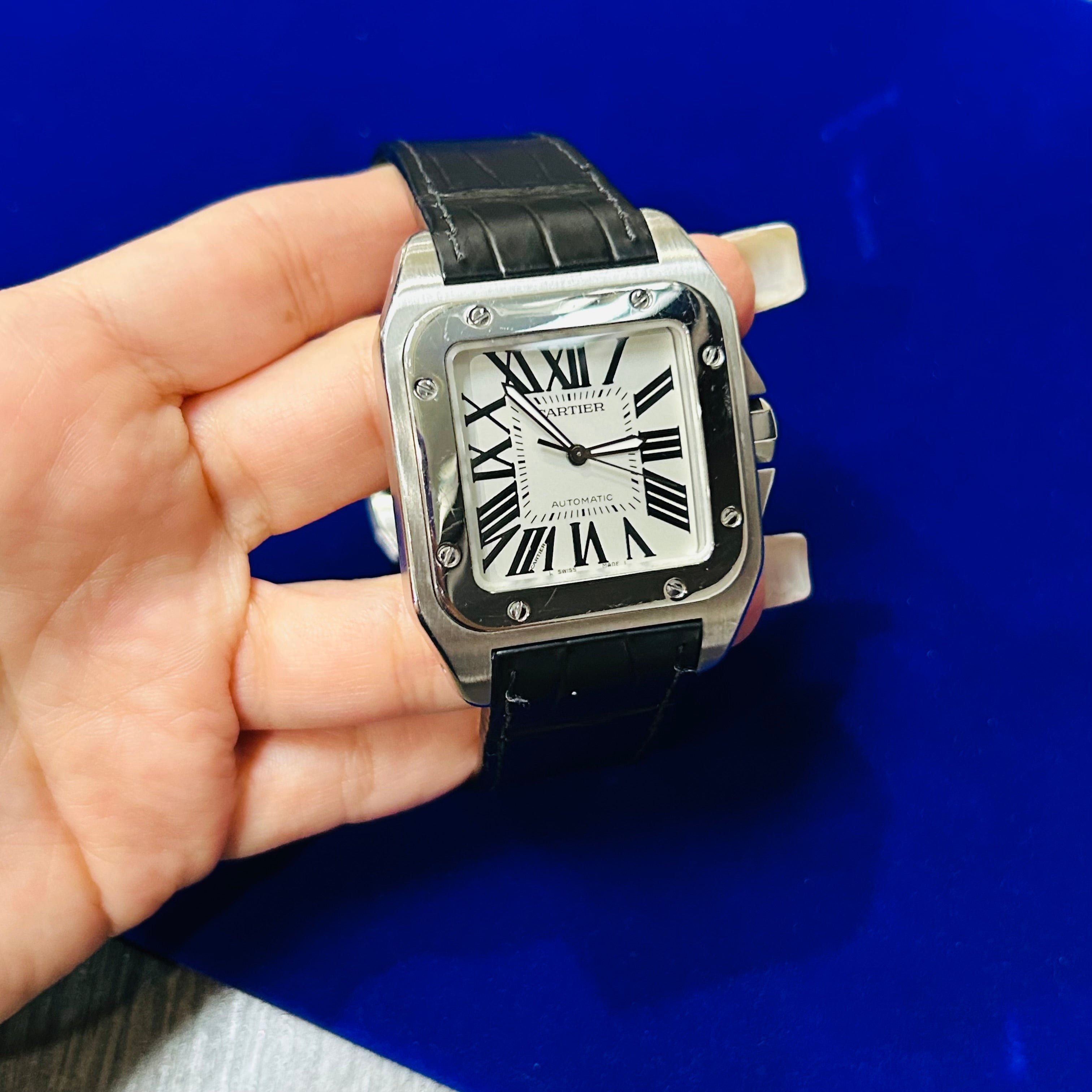 Cartier Santos 100 ExtraLarge Automatic Watch Stainless Steel Silver Roman Dial 40mm