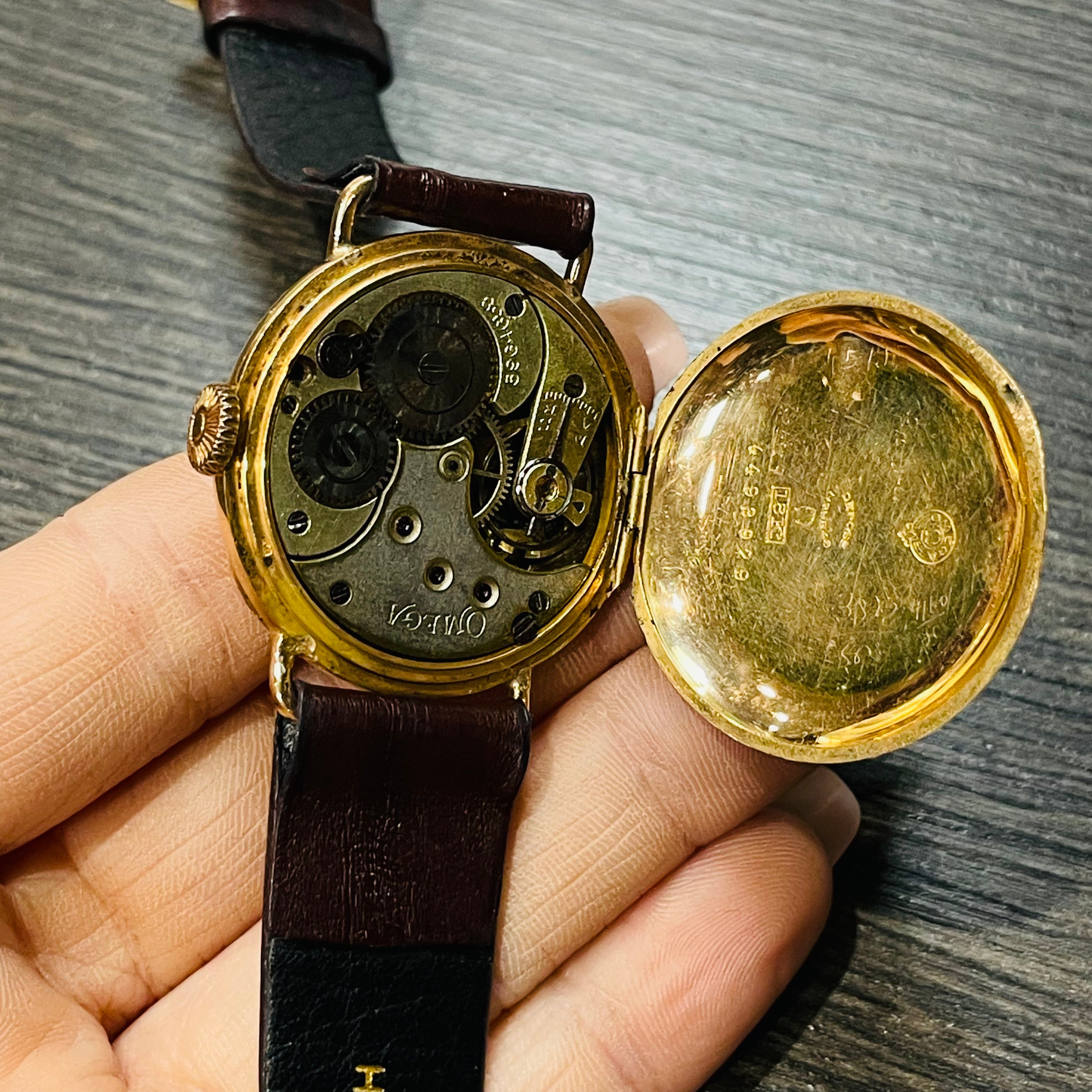 Antique Omega 18K Yellow Gold Pocket Watch Conversion Wrist Watch 32mm
