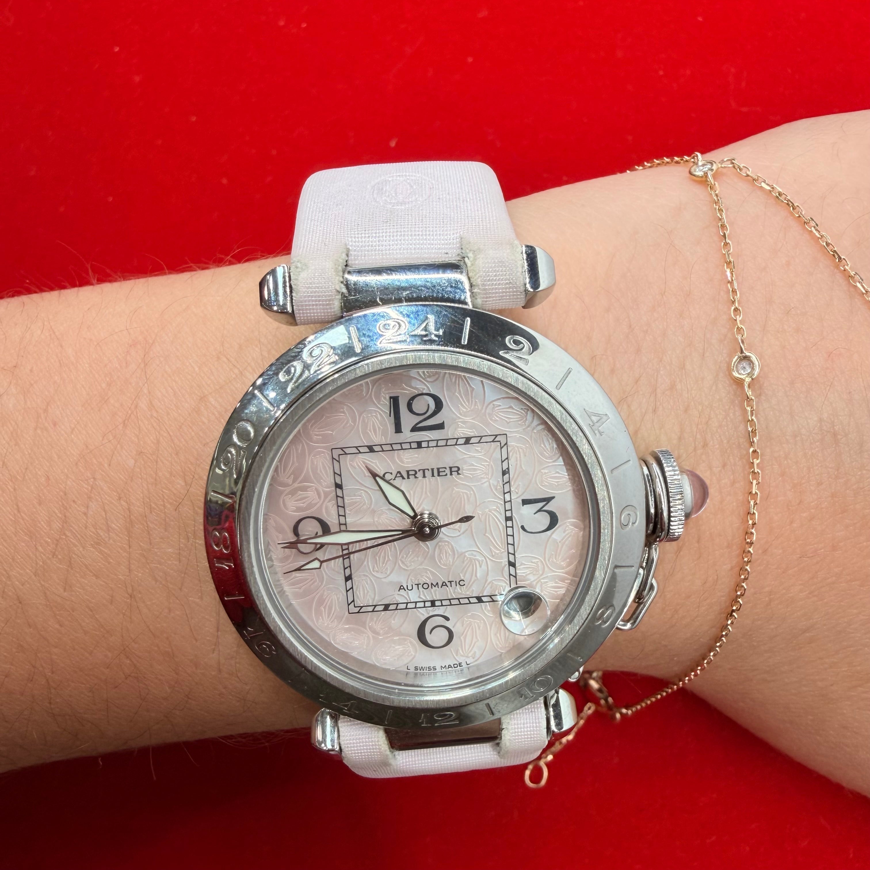 Cartier Pasha C Pink Dial Automatic Stainless Steel Wrist Watch 6.25”