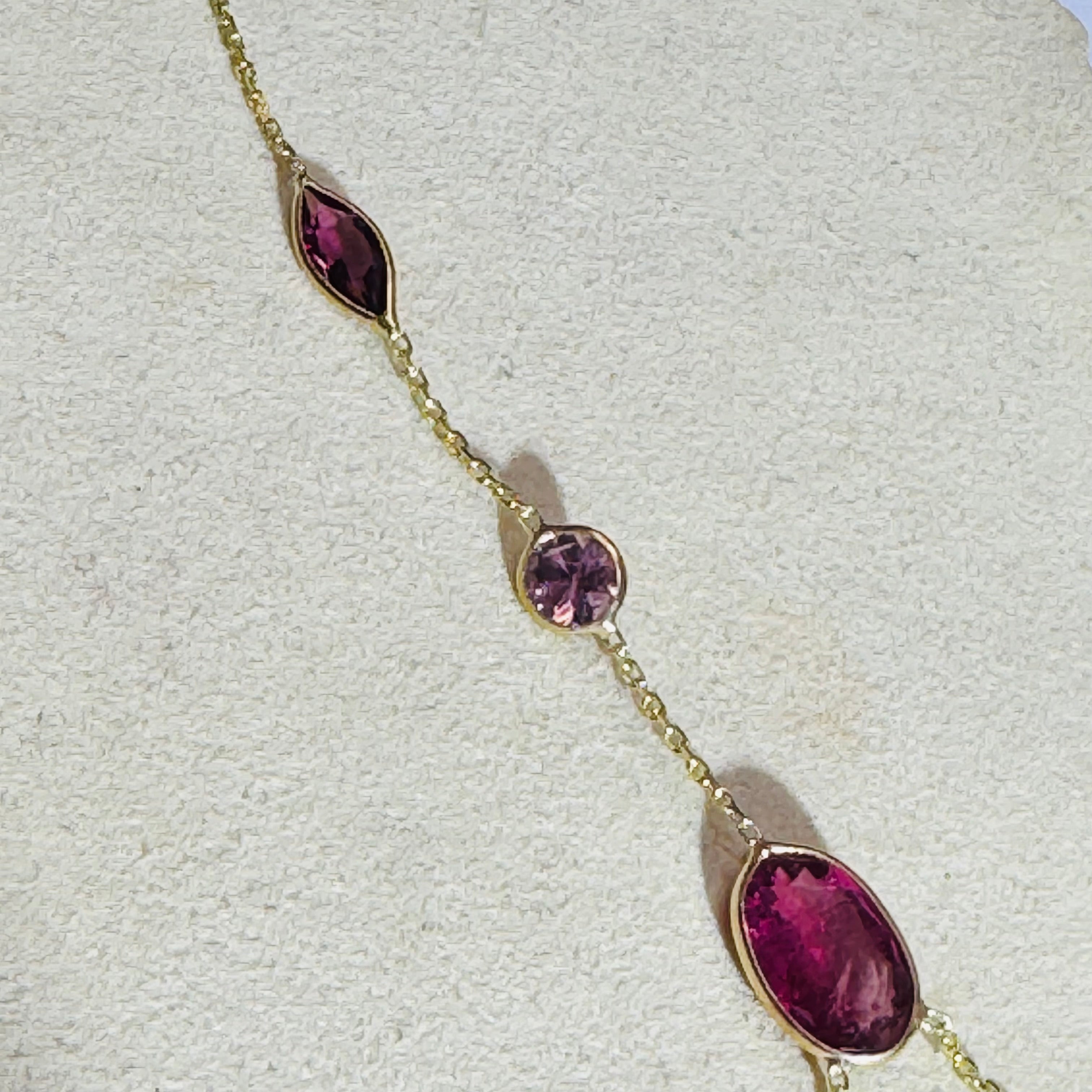 Garnet Tourmaline 14K Yellow Gold Handchain