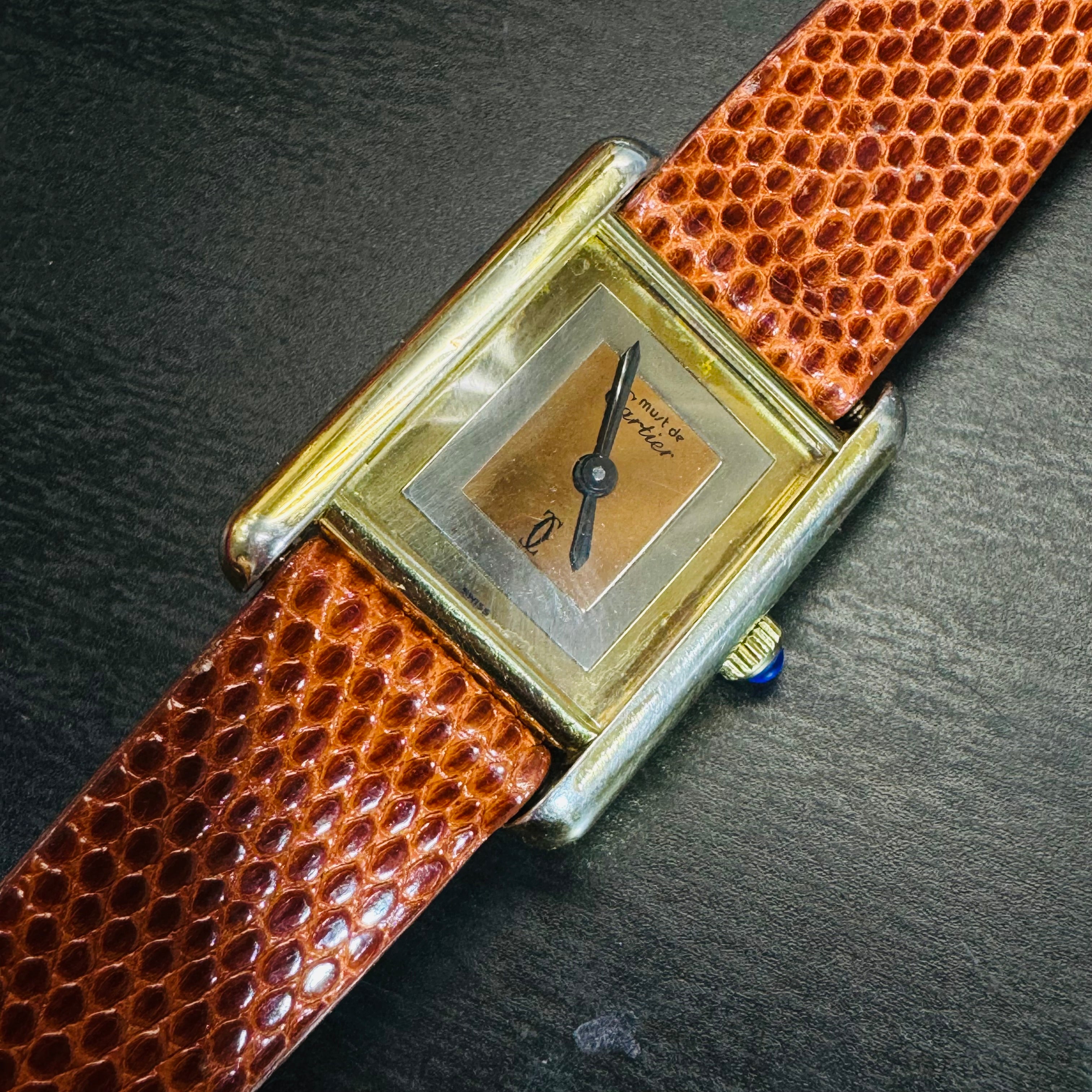 24mm Gold Vermeil Tritone Face Cartier Tank Wristwatch