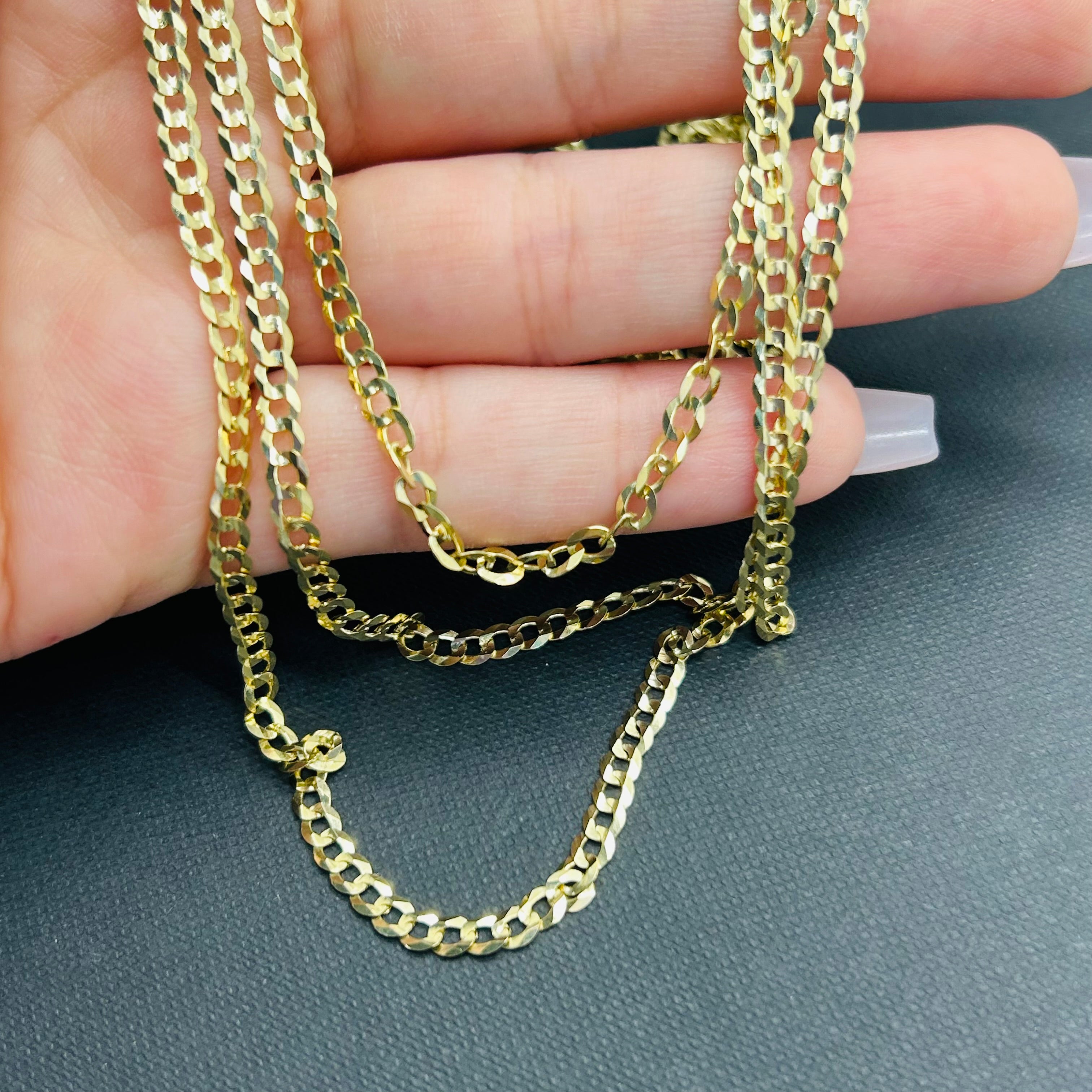 14K Solid Yellow Gold Curb Link 3.1mm Chain 16" 18" 20" 22” 24”