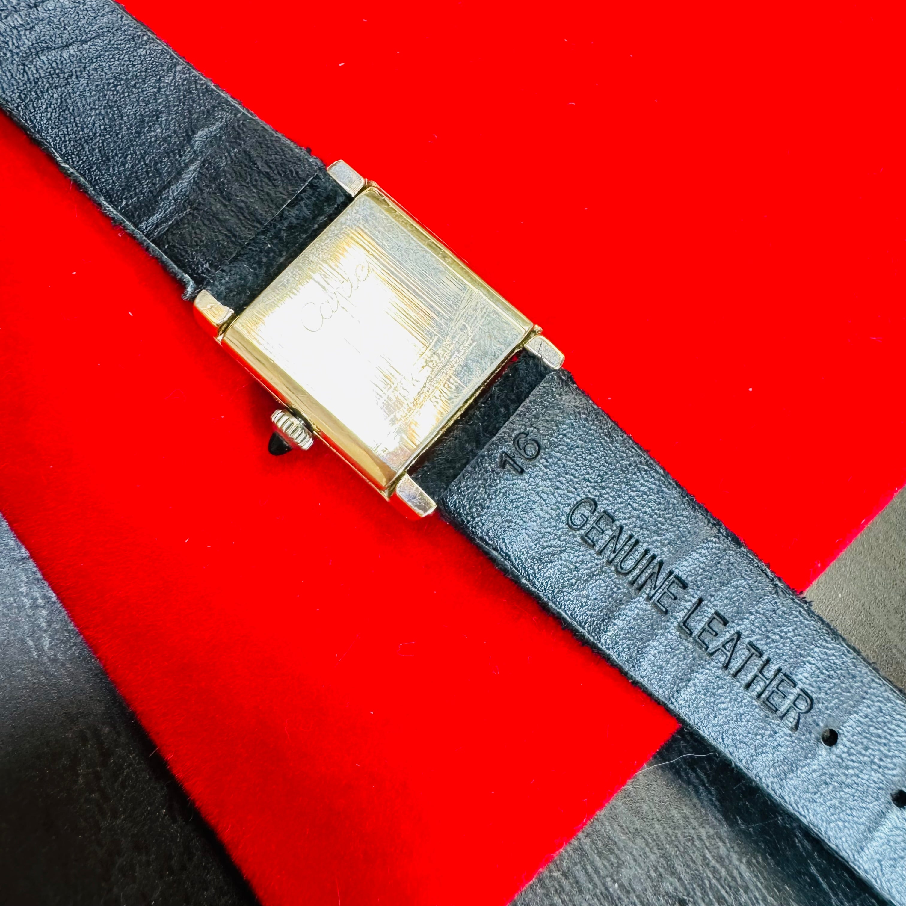 20mm Gold Vermeil Black Face Cartier Tank Wristwatch