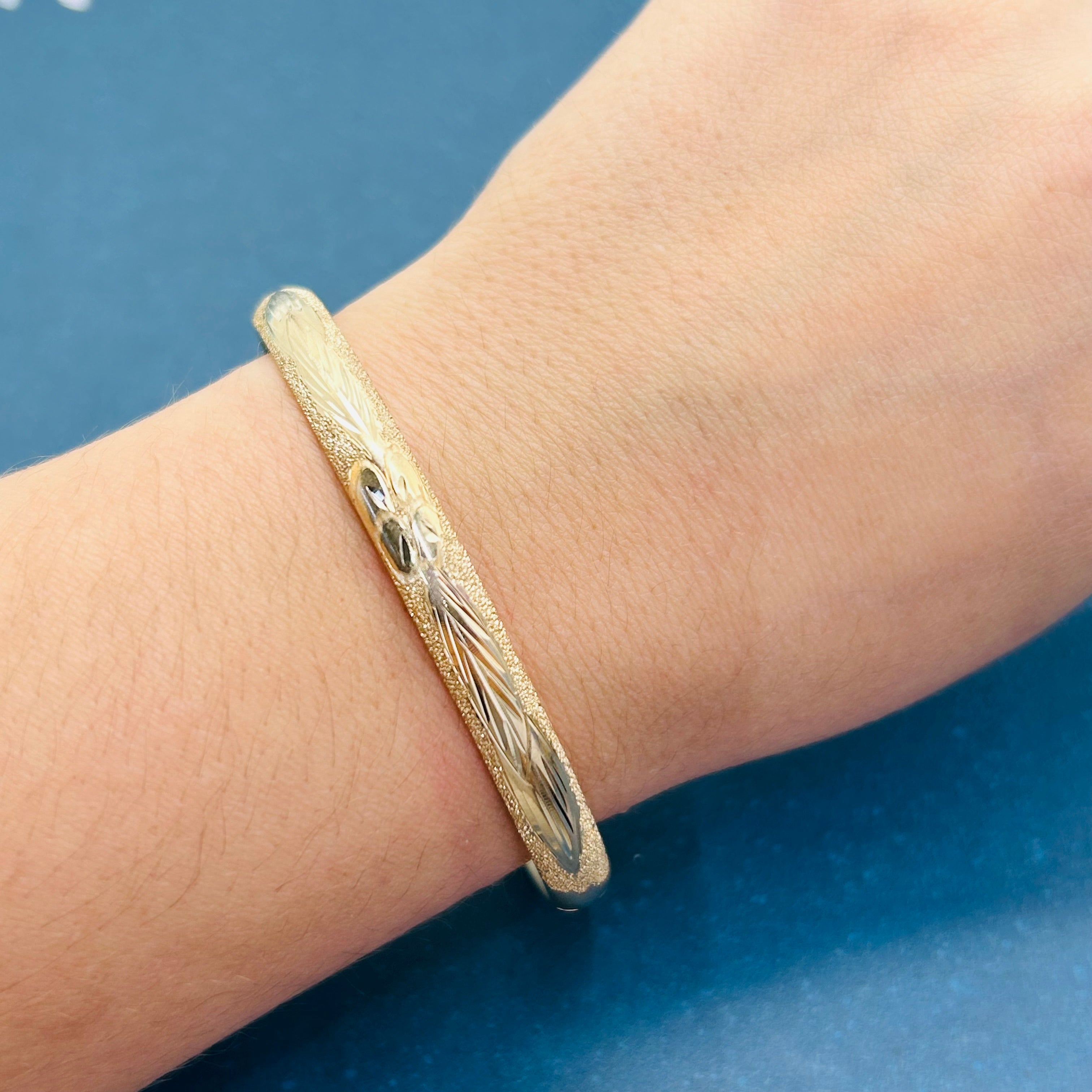 14K Beautiful Engraved Chunky Yellow Gold Bangle