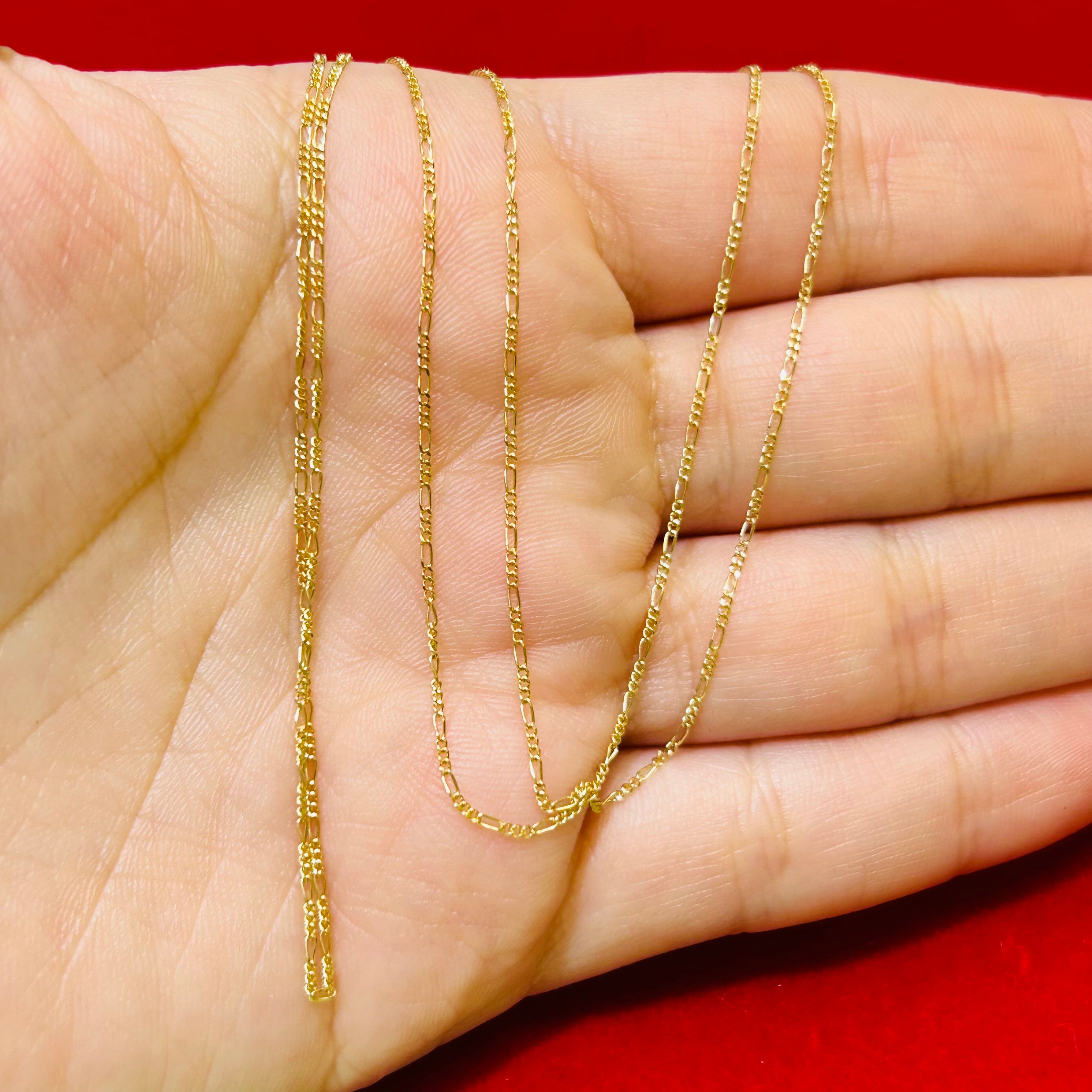 14K Solid Yellow Gold Figaro Necklace Chain 0.9mm