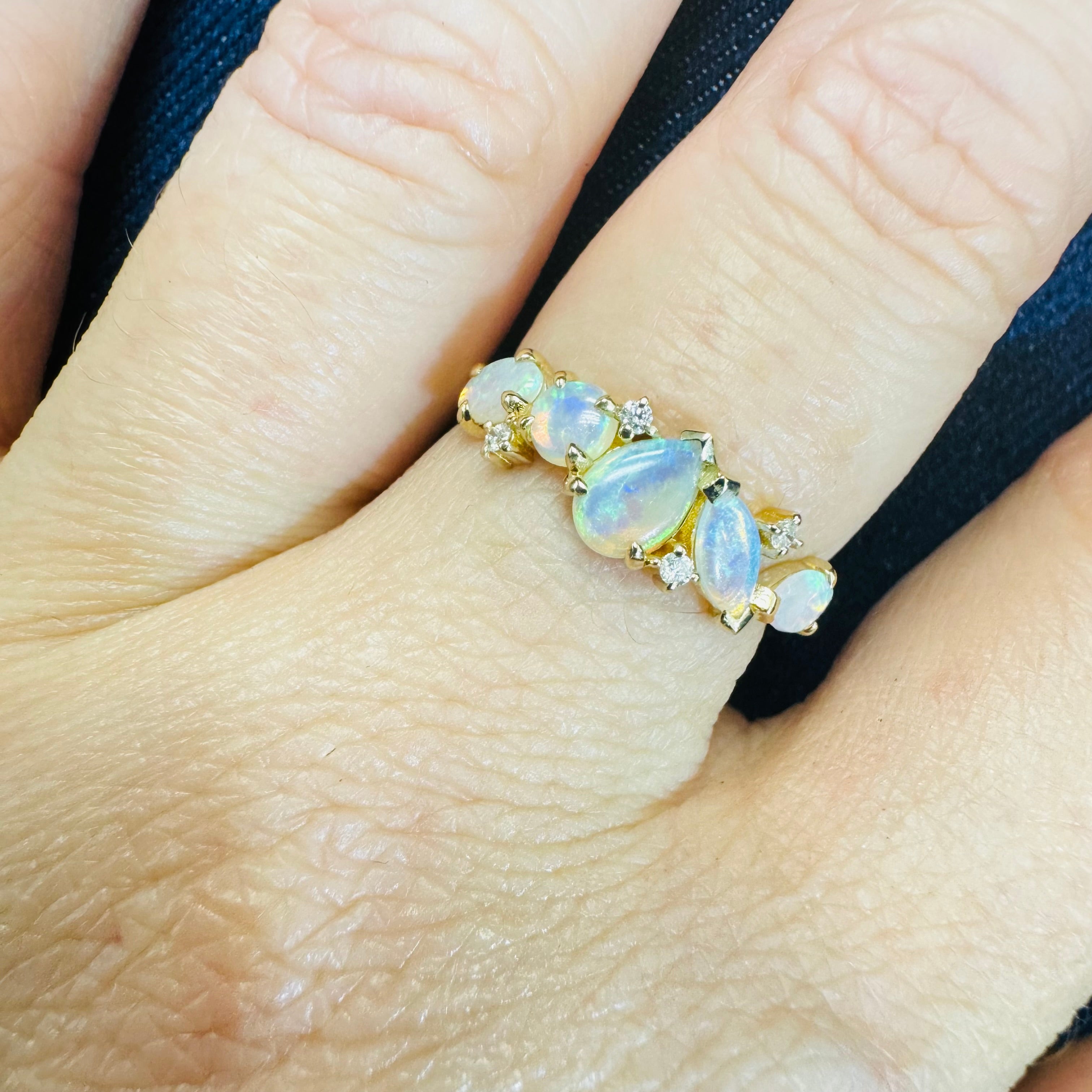 Opal and Diamond Scatter 14K Yellow Gold Mixed Shape Ring Size 6.25