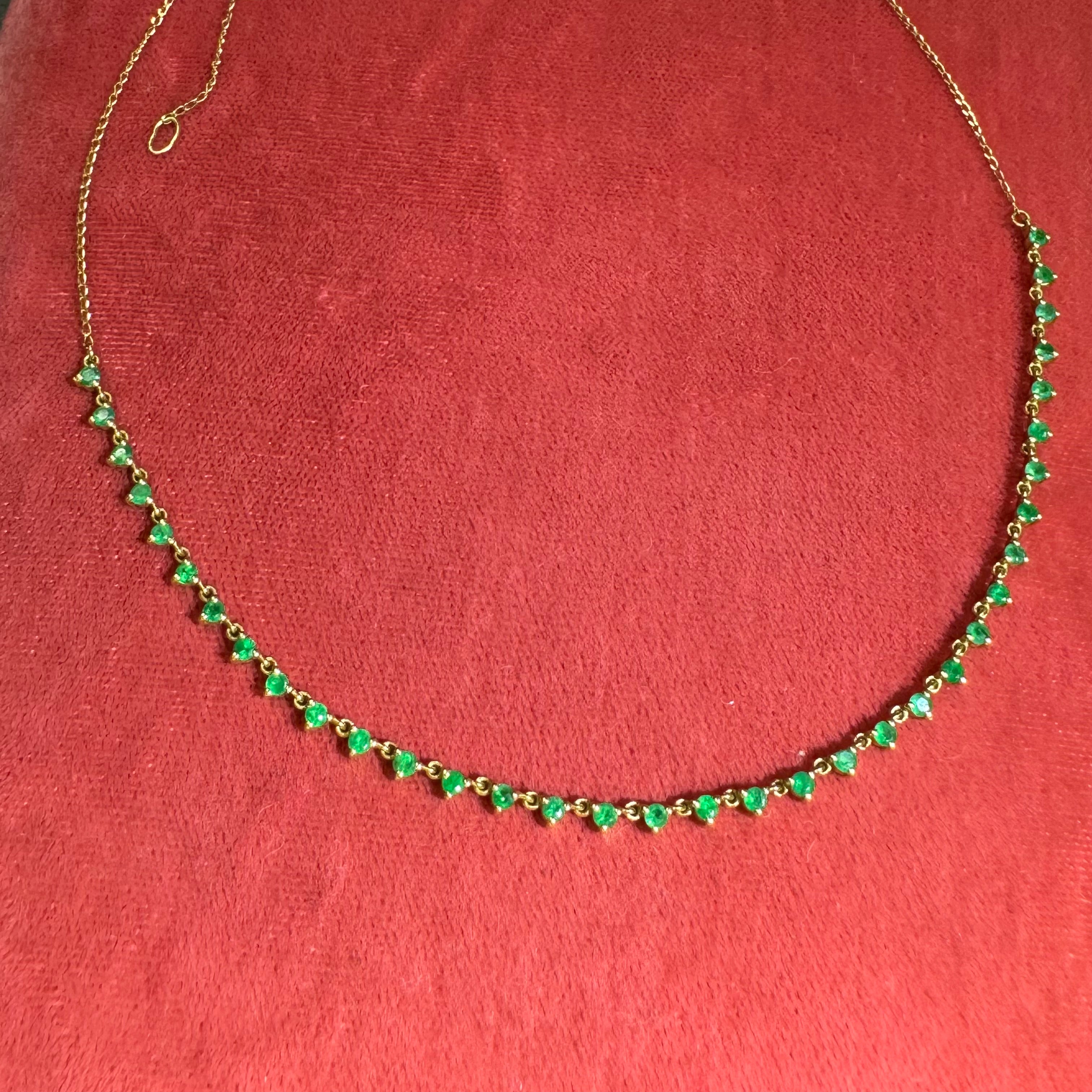 Partial Emerald Tennis Necklace Collar 14K Yellow Gold 14.5-15.5