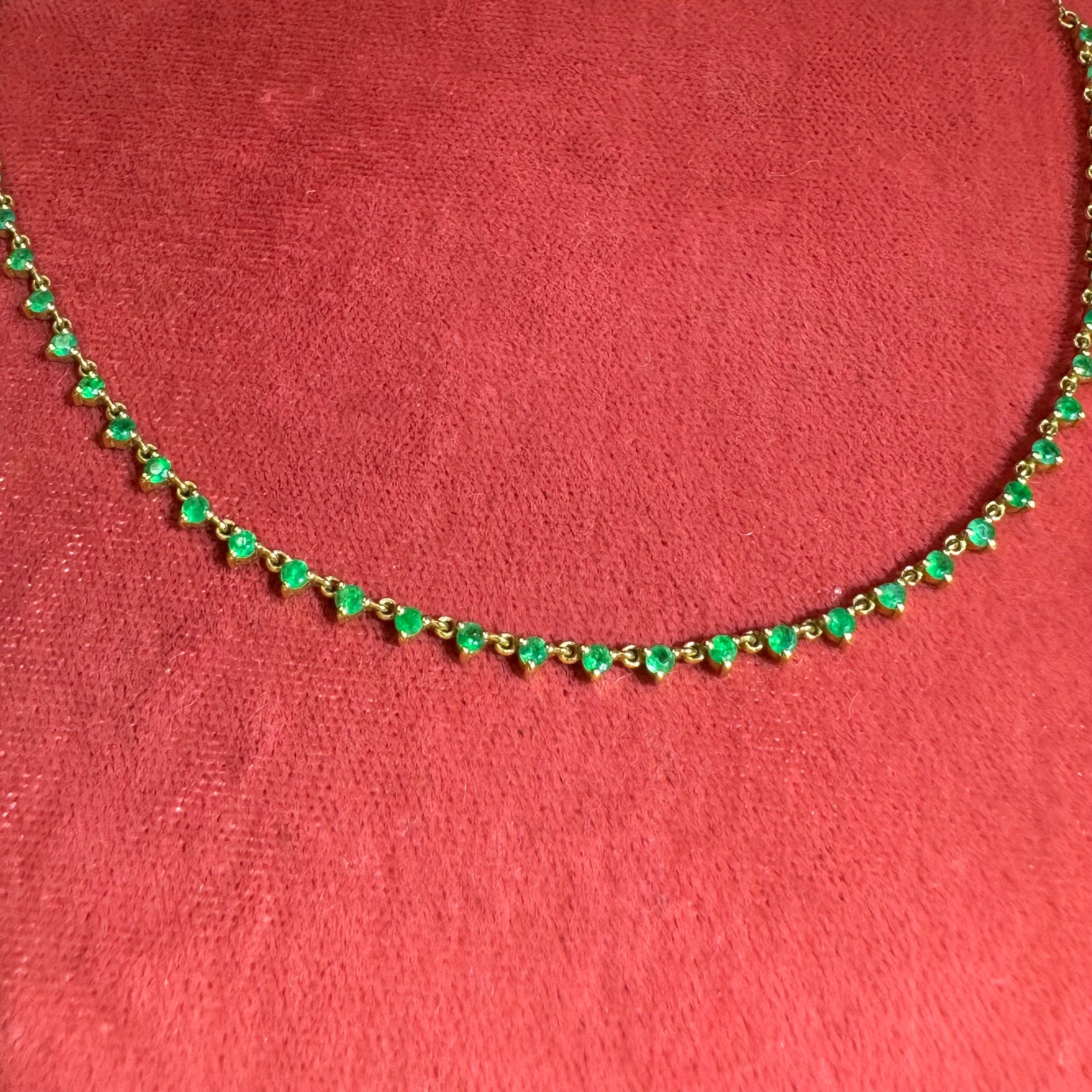 Partial Emerald Tennis Necklace Collar 14K Yellow Gold 14.5-15.5