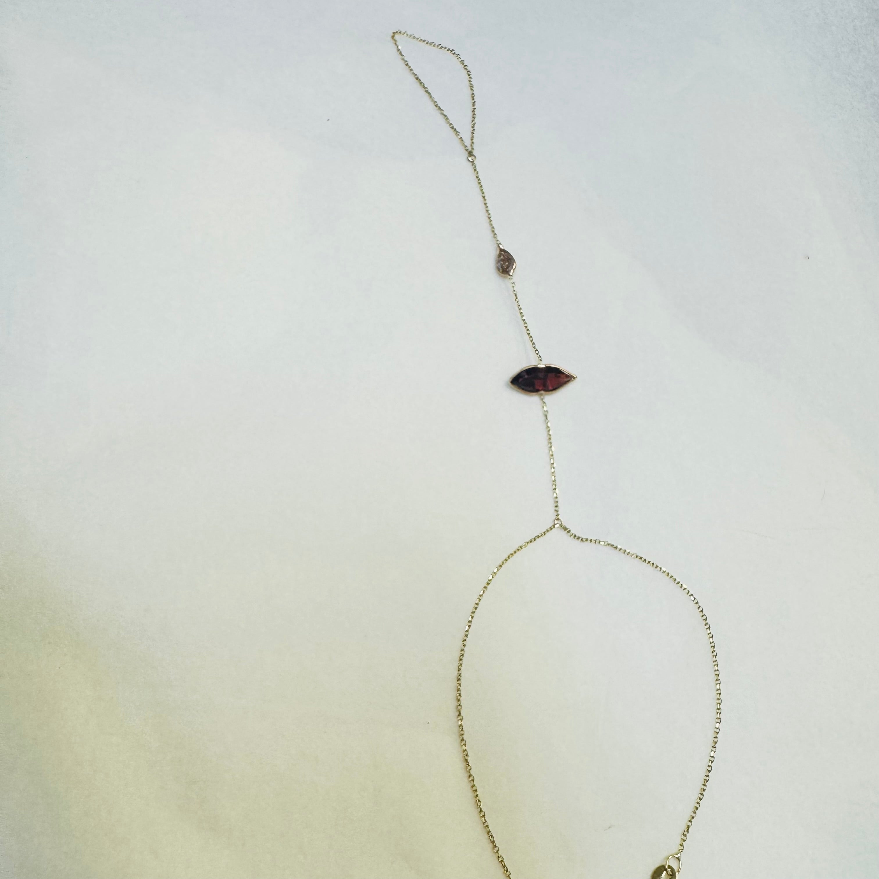 14K Yellow Gold Lip Garnet and Diamond Handchain