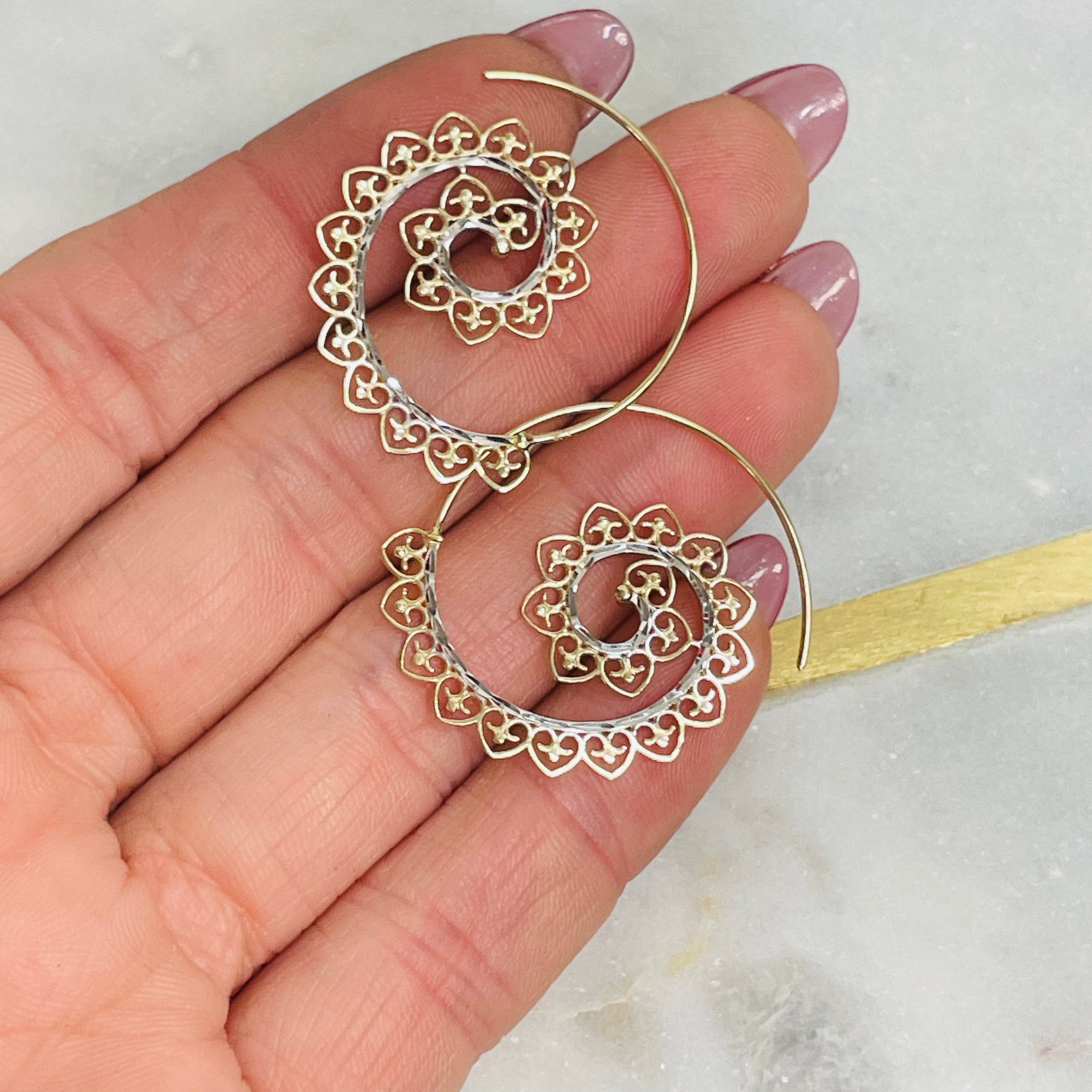 14K Gold Ornate Spiral Earrings