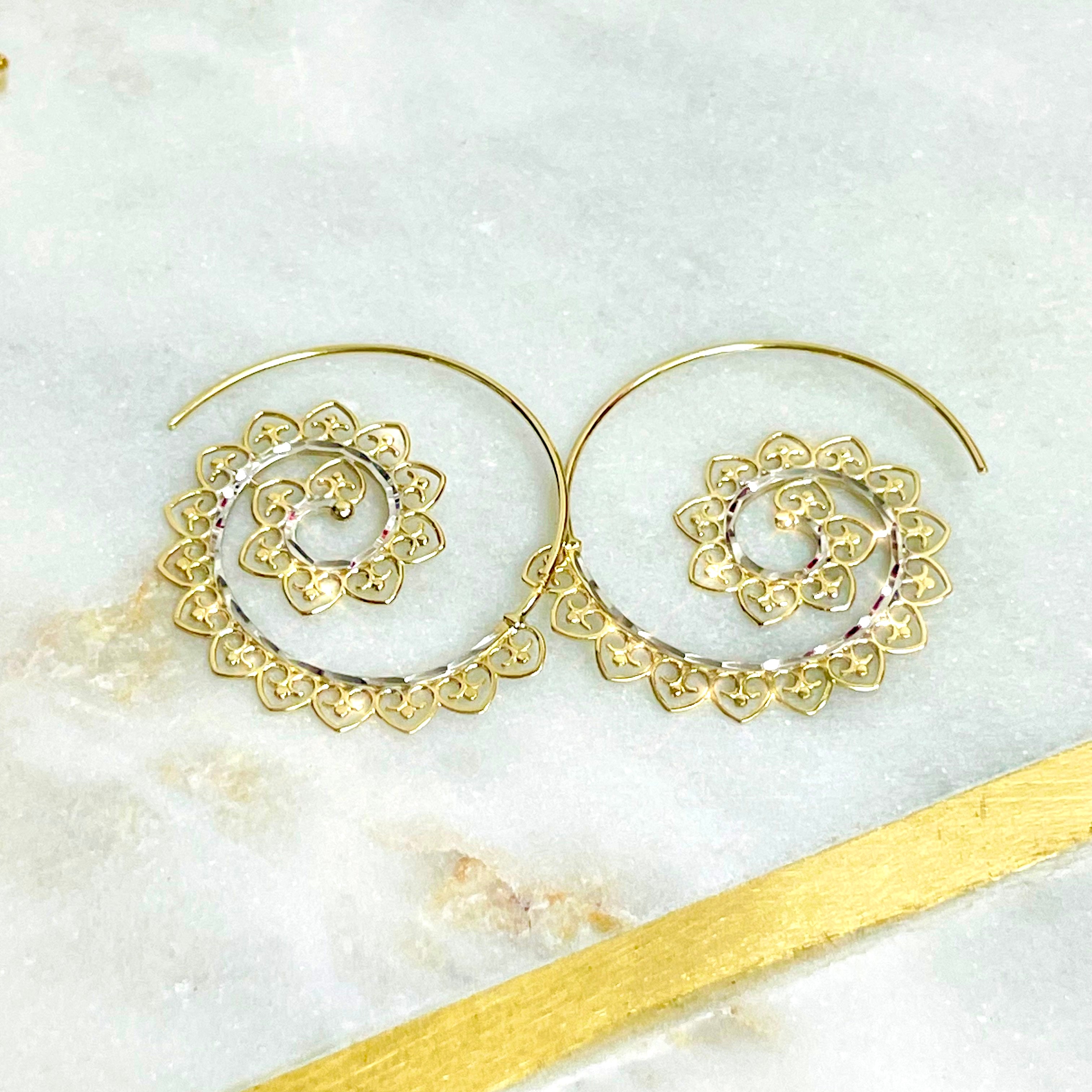 14K Gold Ornate Spiral Earrings