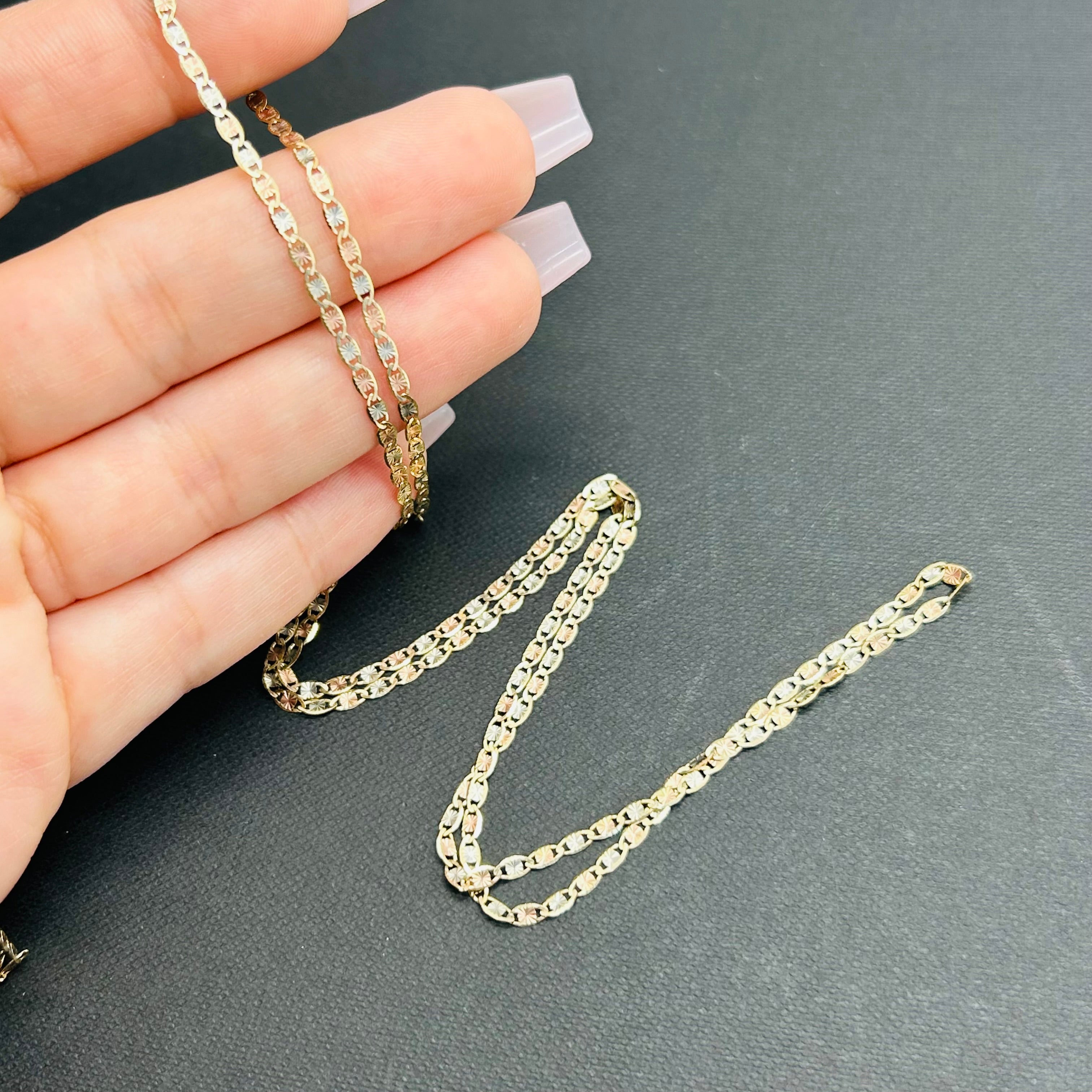 14K Tri Color Valentino 2mm Chain 16" 18" 20" 22” 24”