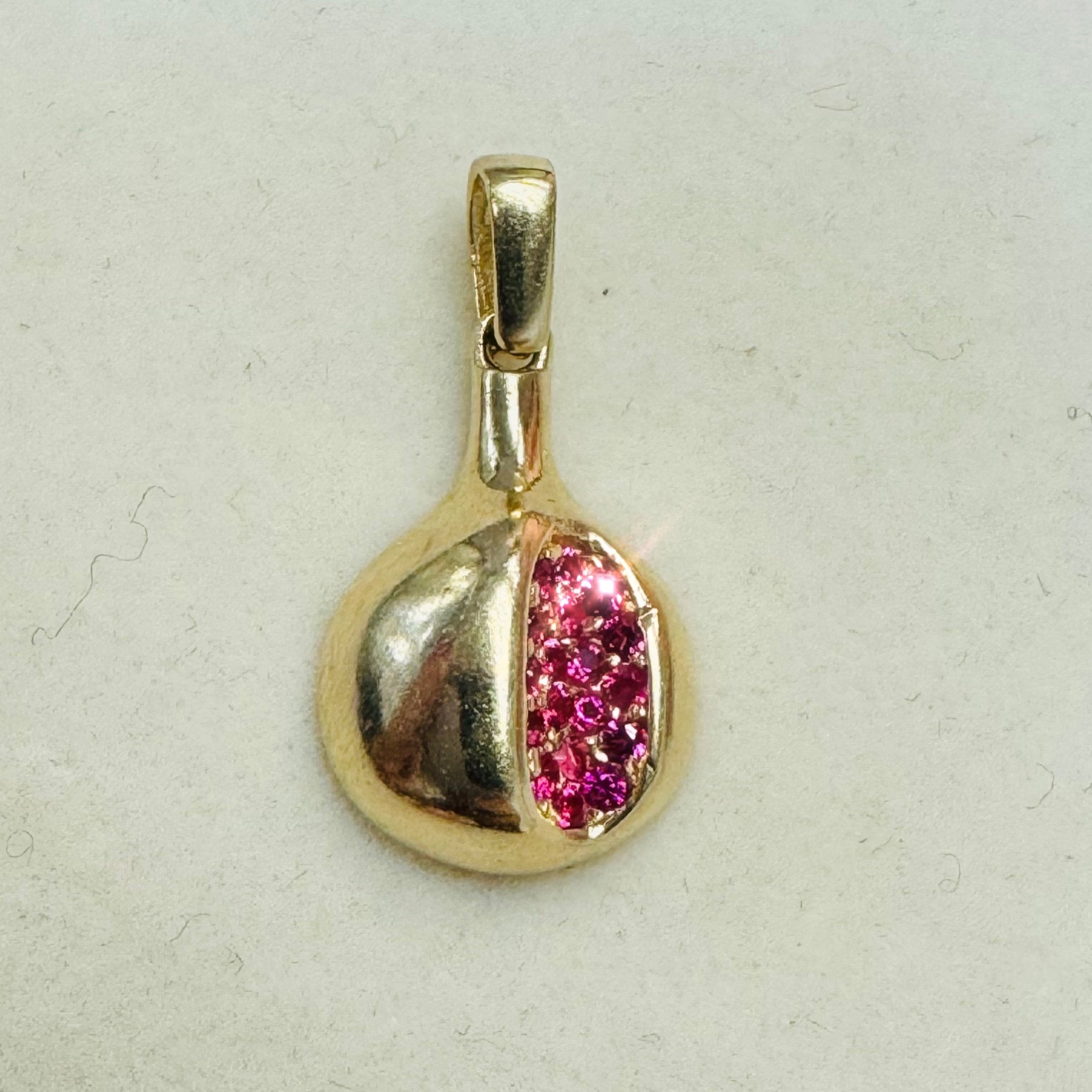 Solid 14K Yellow Gold Little Ruby Pomegranate Charm Pendant