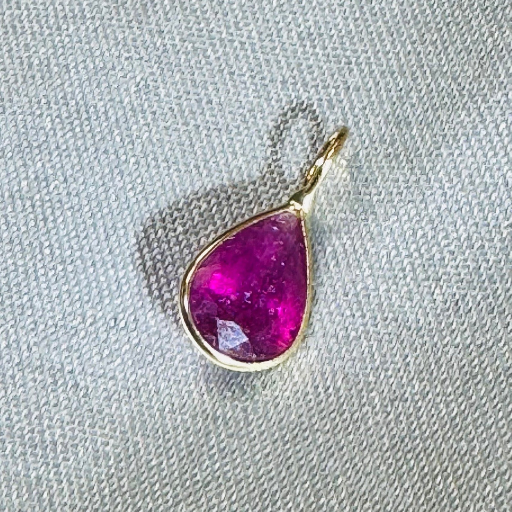 Hot Pink Tourmaline Charm Pendant 14K Yellow Gold