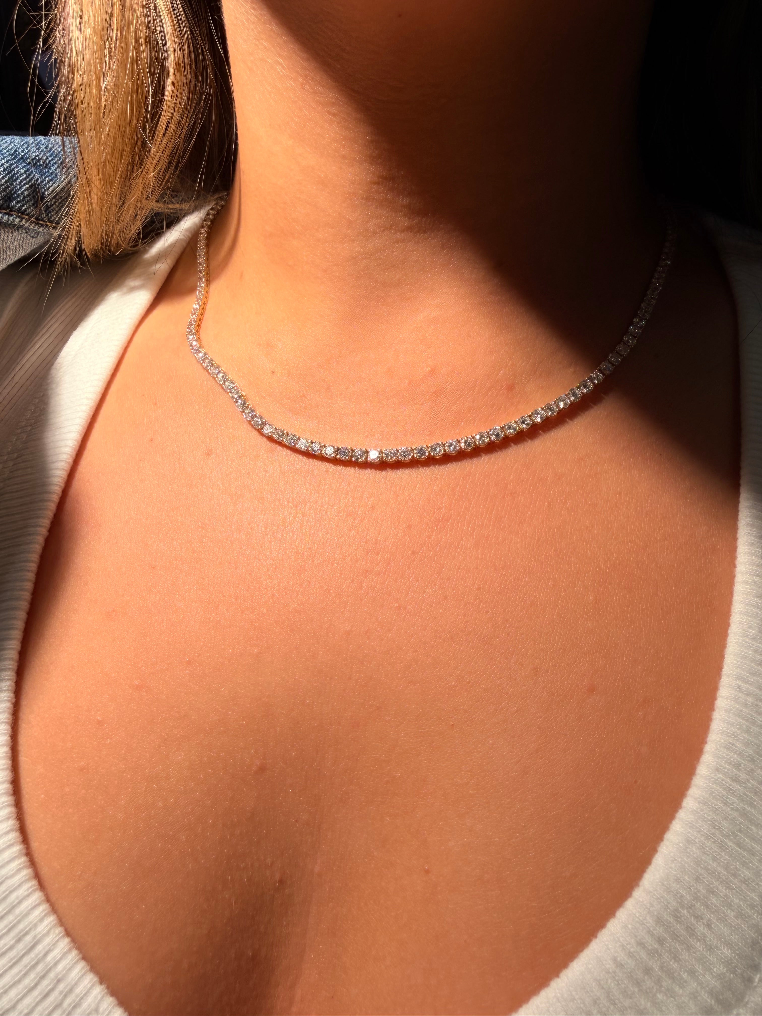 14K Yellow gold Lab Diamond Tennis Necklace 10CTW 17.5”