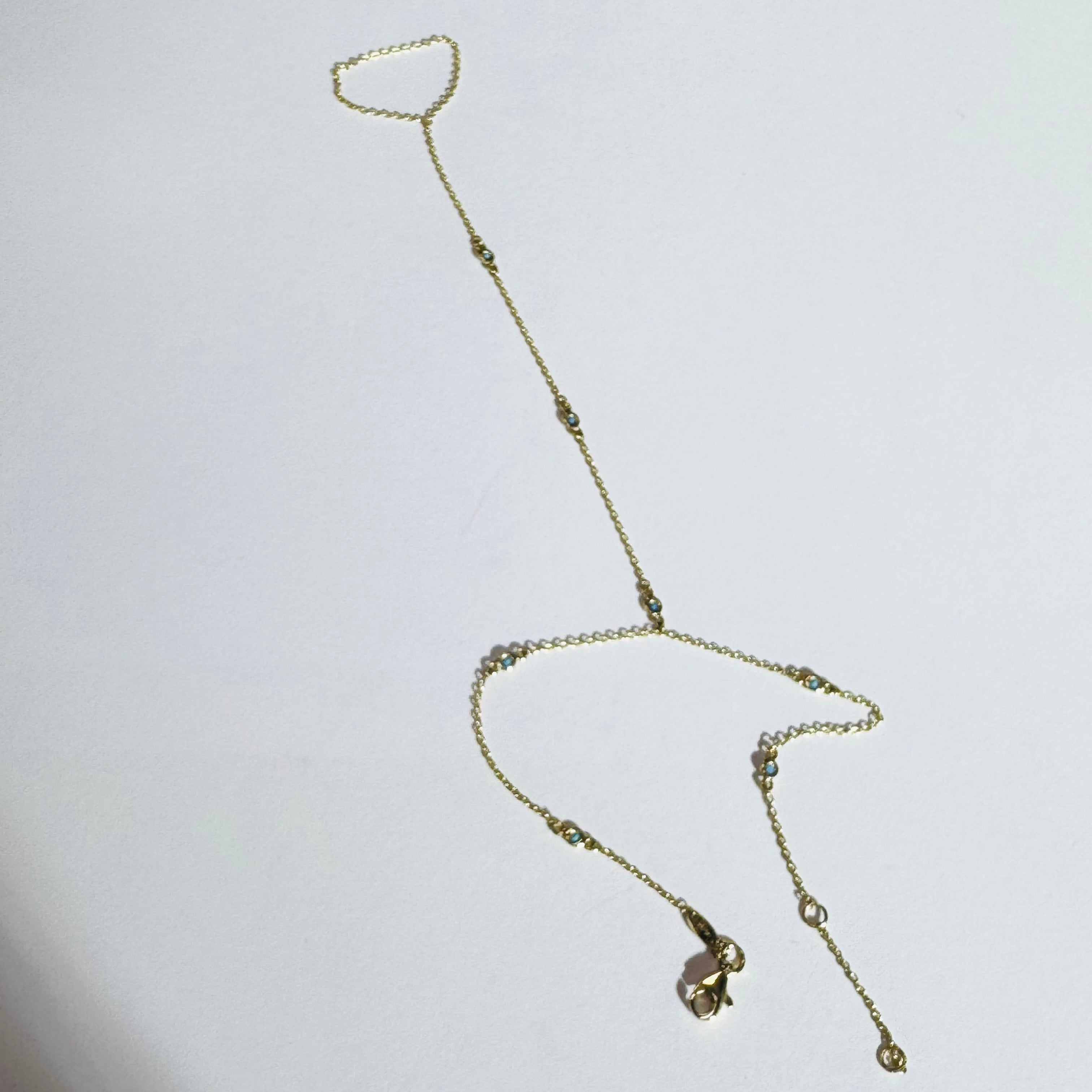 14K Yellow Gold Turquoise Handchain