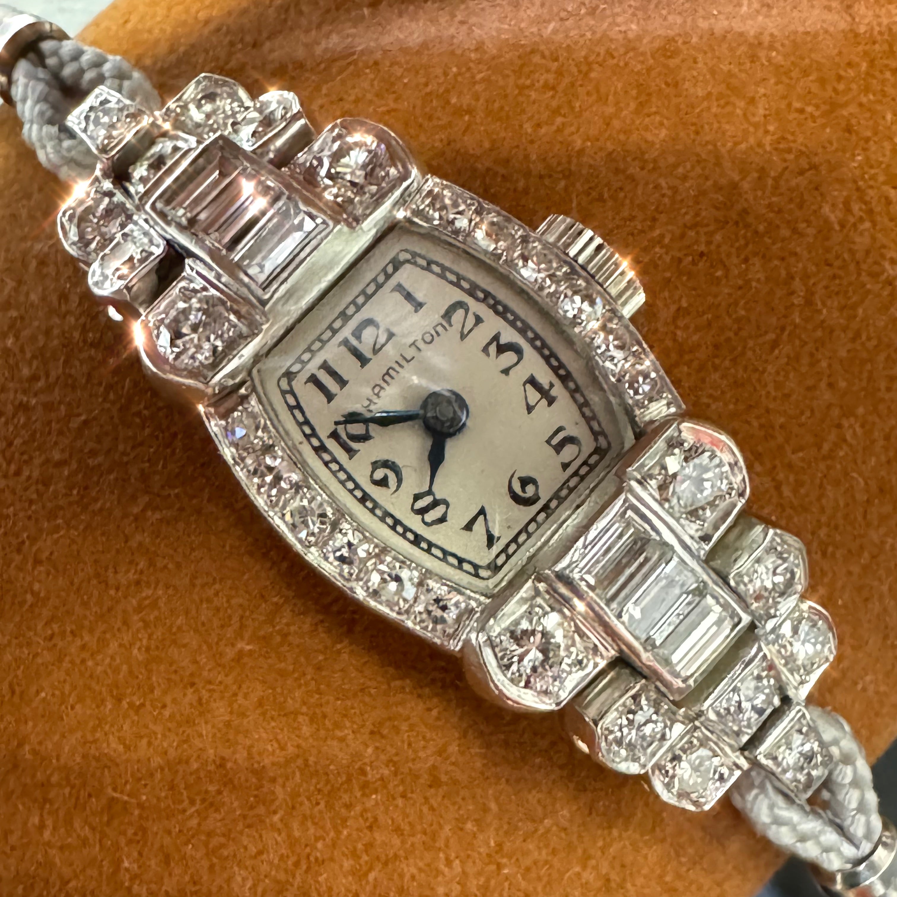 14mm Ladies 1CTW VVS Diamond Hamilton Art Deco Antique Cocktail Platinum Watch