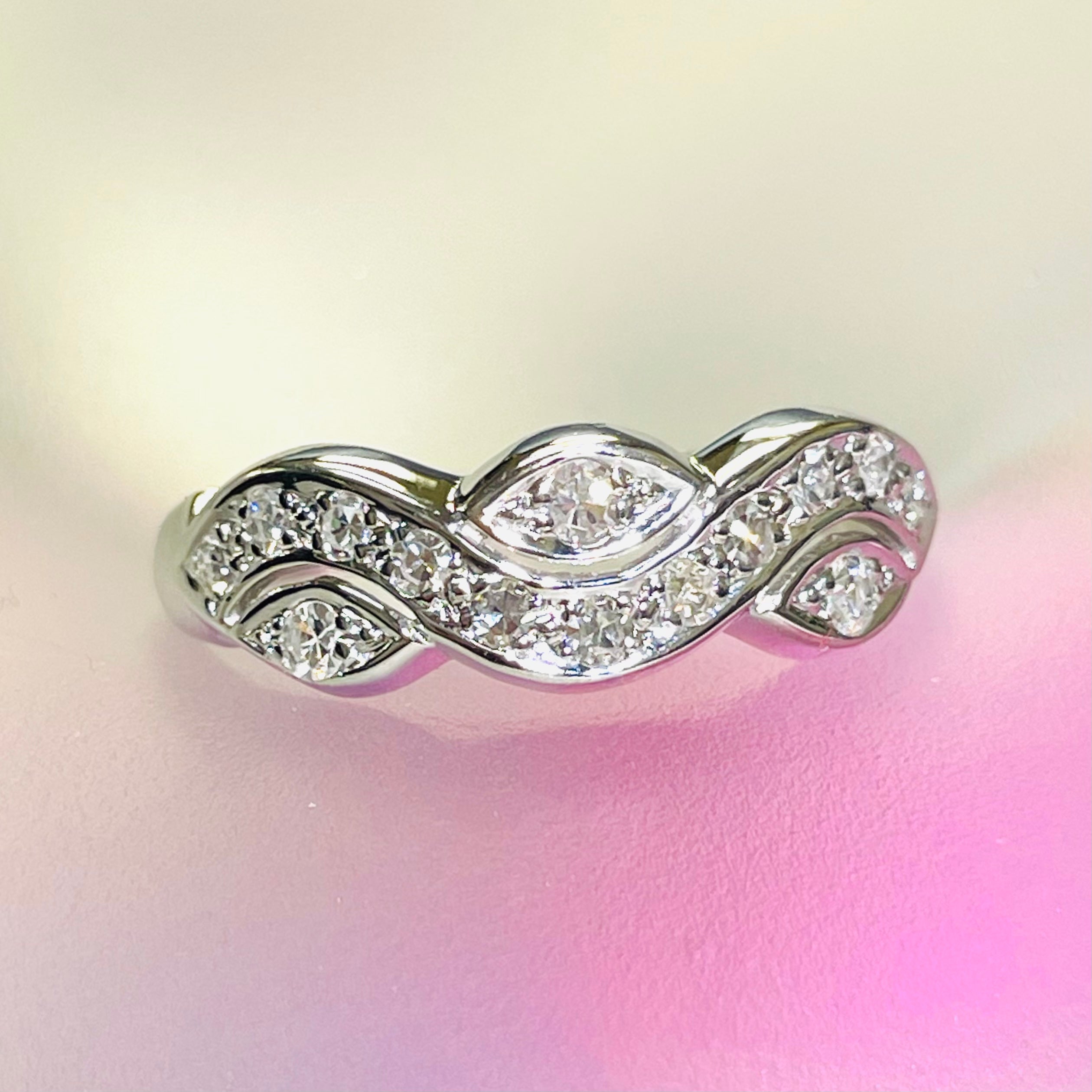 Vintage Single Cut Diamond Woven Ring Band Size 9