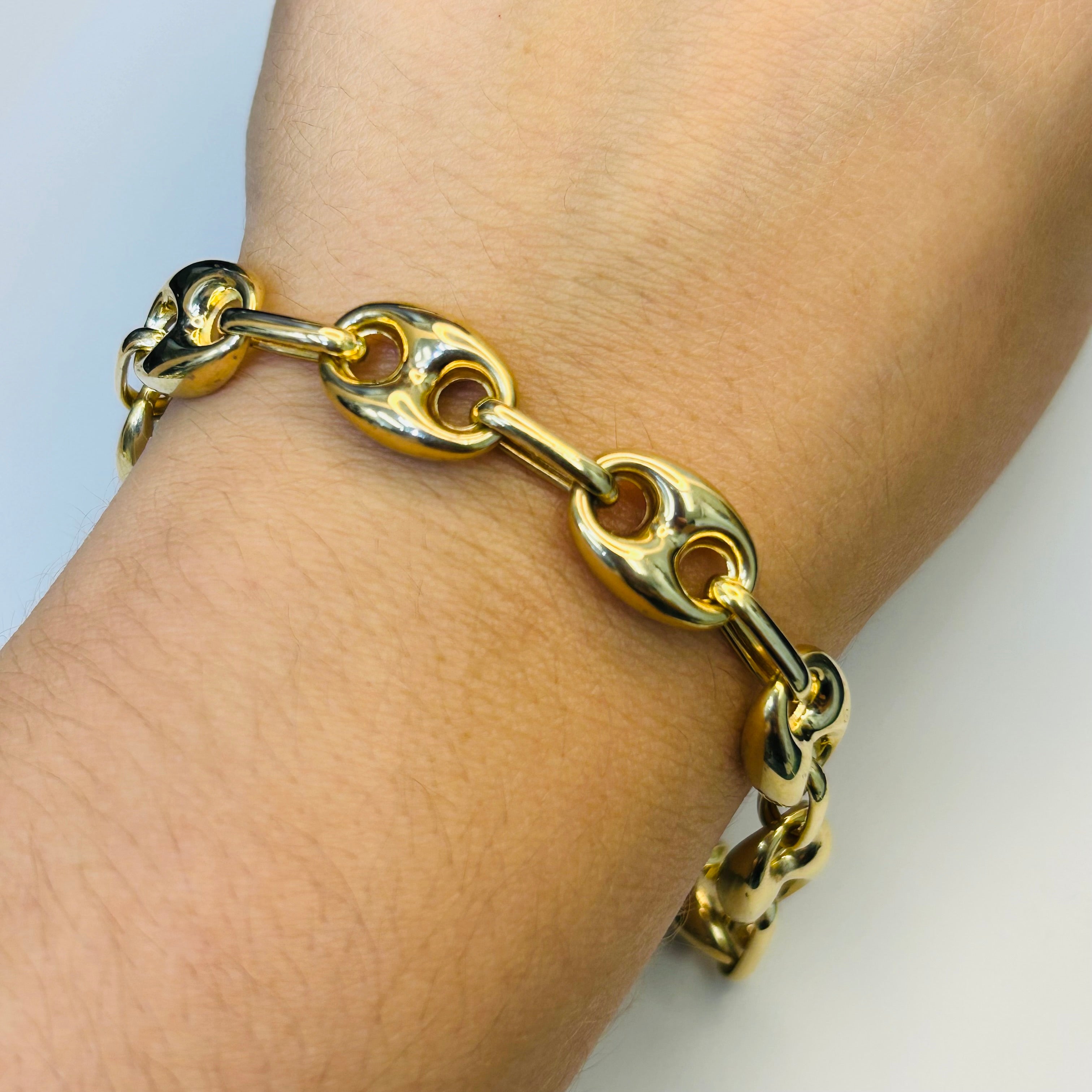 10mm 14K Yellow Gold Mariner Link Bracelet