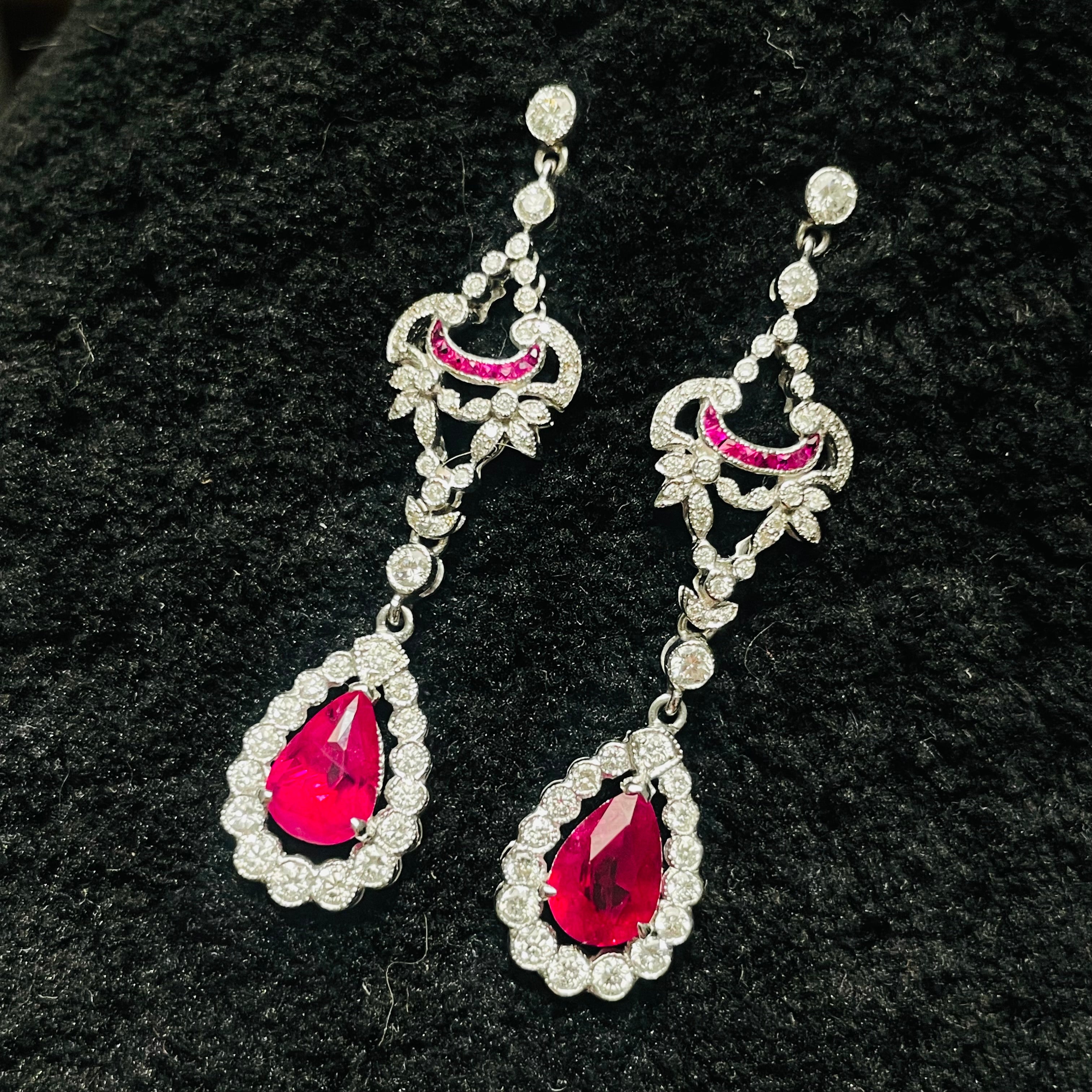 Amazing GIA Certified Burma Ruby Pear Drop Earrings 18K White Gold