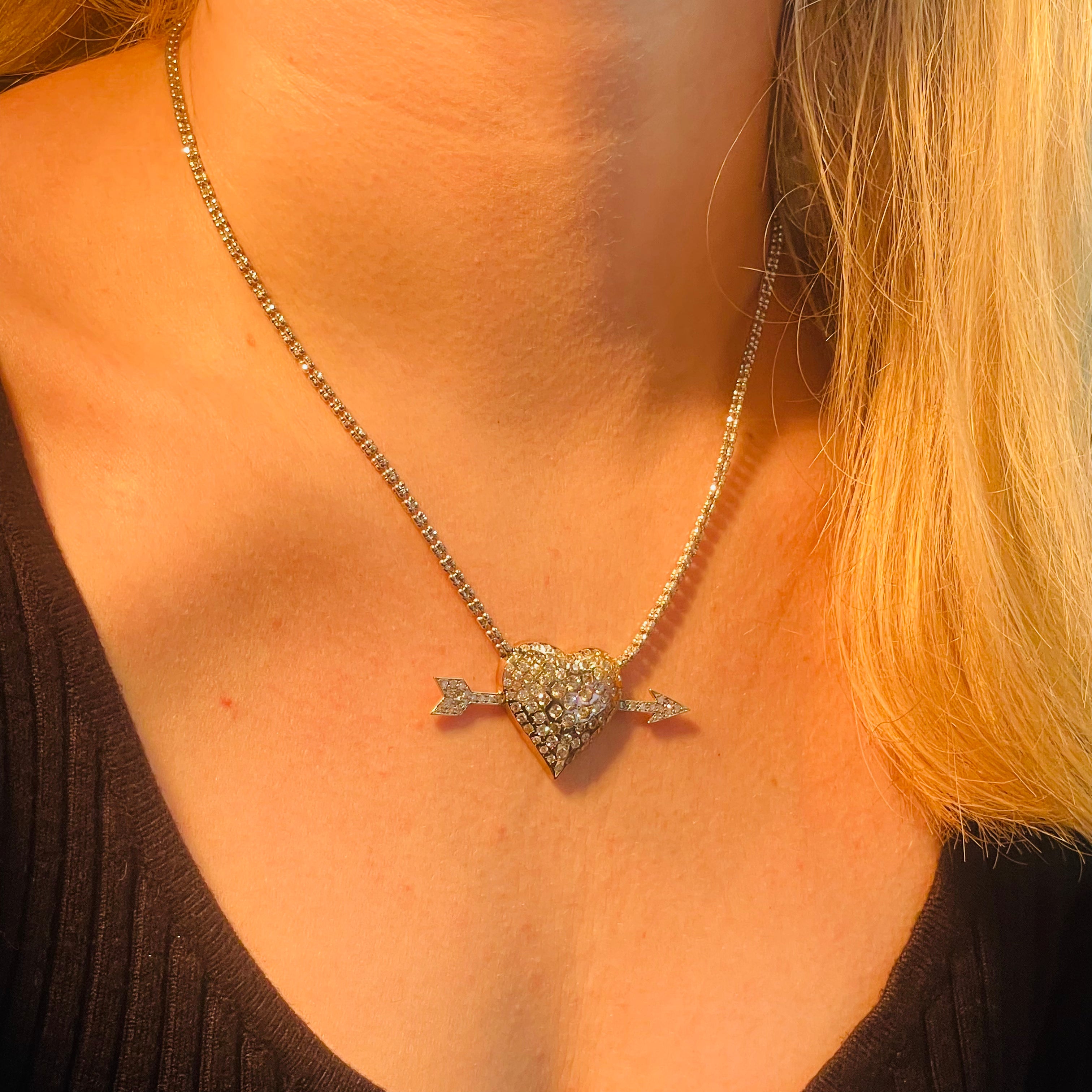 Diamond Pave Heart and Arrow Necklace