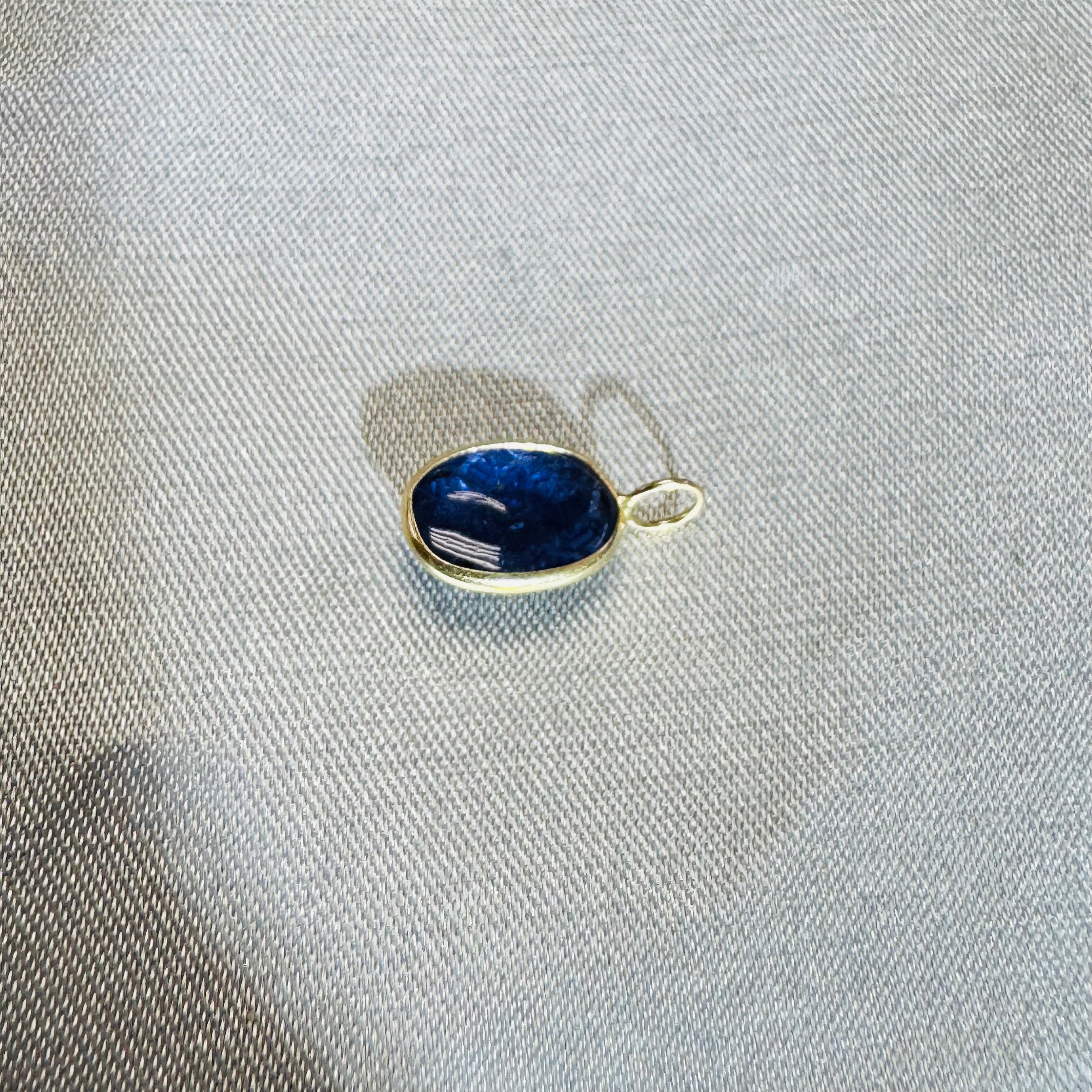 Carved Blue Iolite Pendant 14K Yellow Gold
