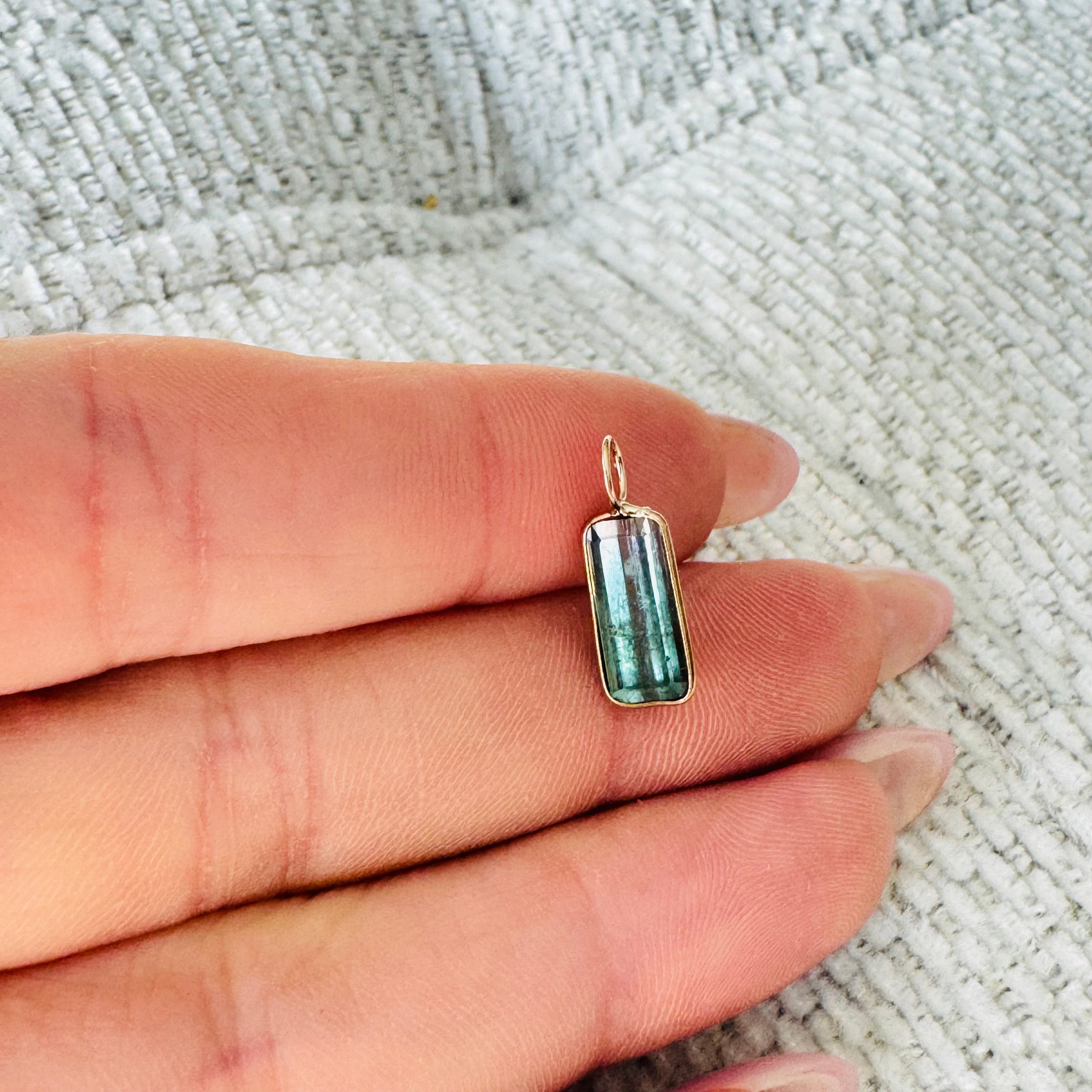Bi Color Tourmaline 14K Yellow Gold Charm Pendant