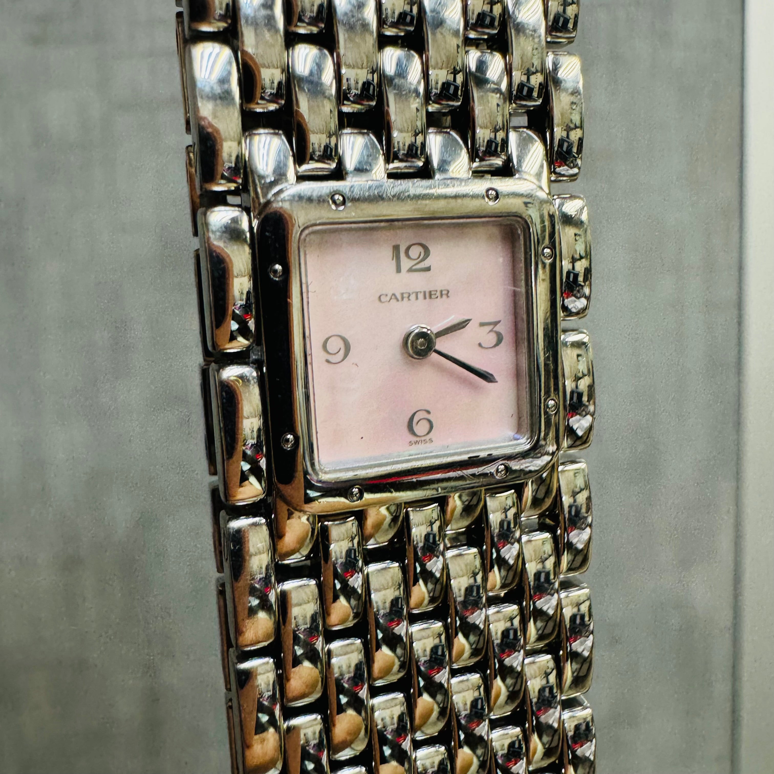 Cartier Pink Mother of Pearl Pathere Reuban Ladies Wrist Watch in Stainless Steel 20mm