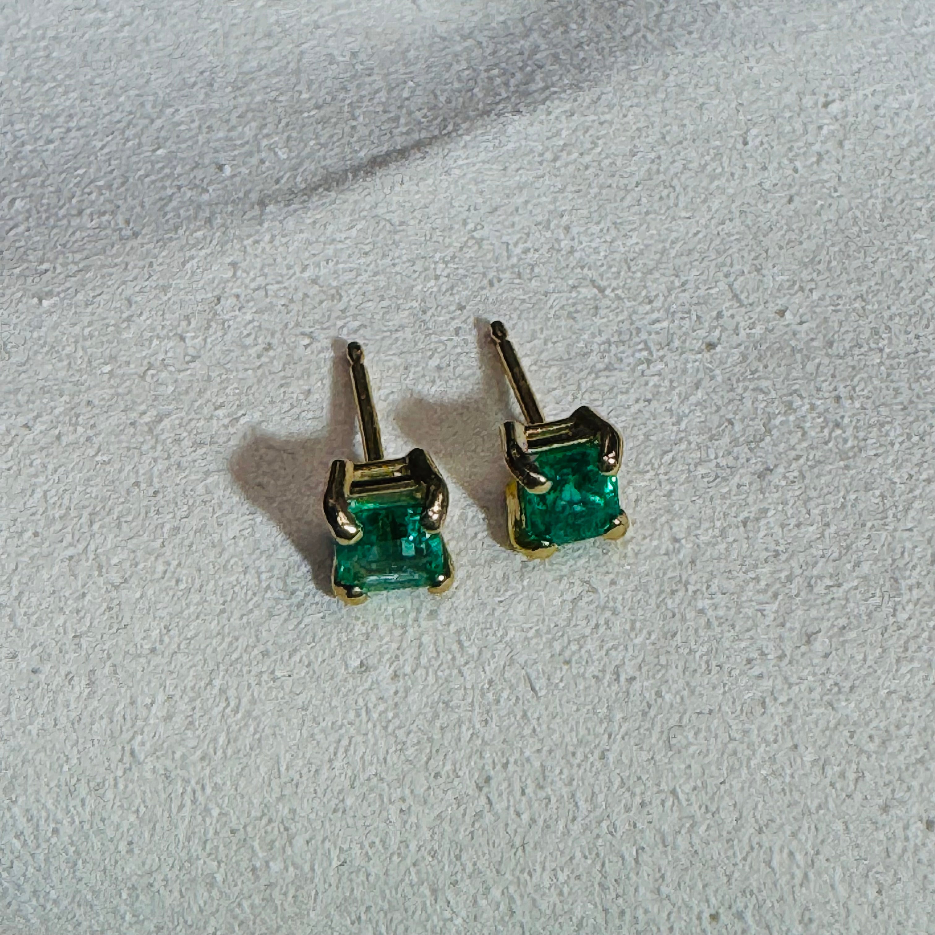 14K Yellow Gold Colombian Emerald Stud Earrings 5x5mm