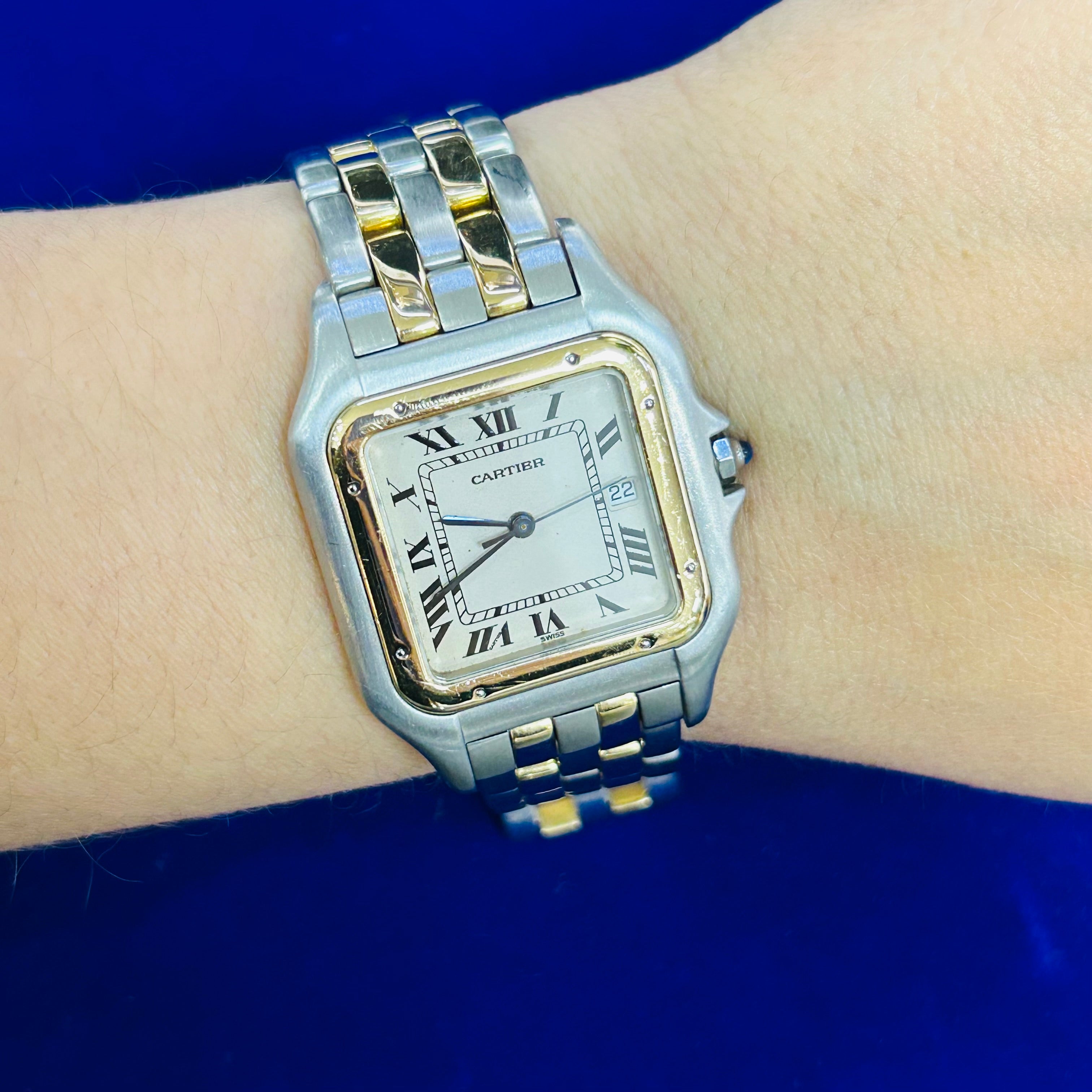 Cartier 18K Yellow Gold & Stainless Steel Panthere Quartz Watch Jumbo Two Row 7"