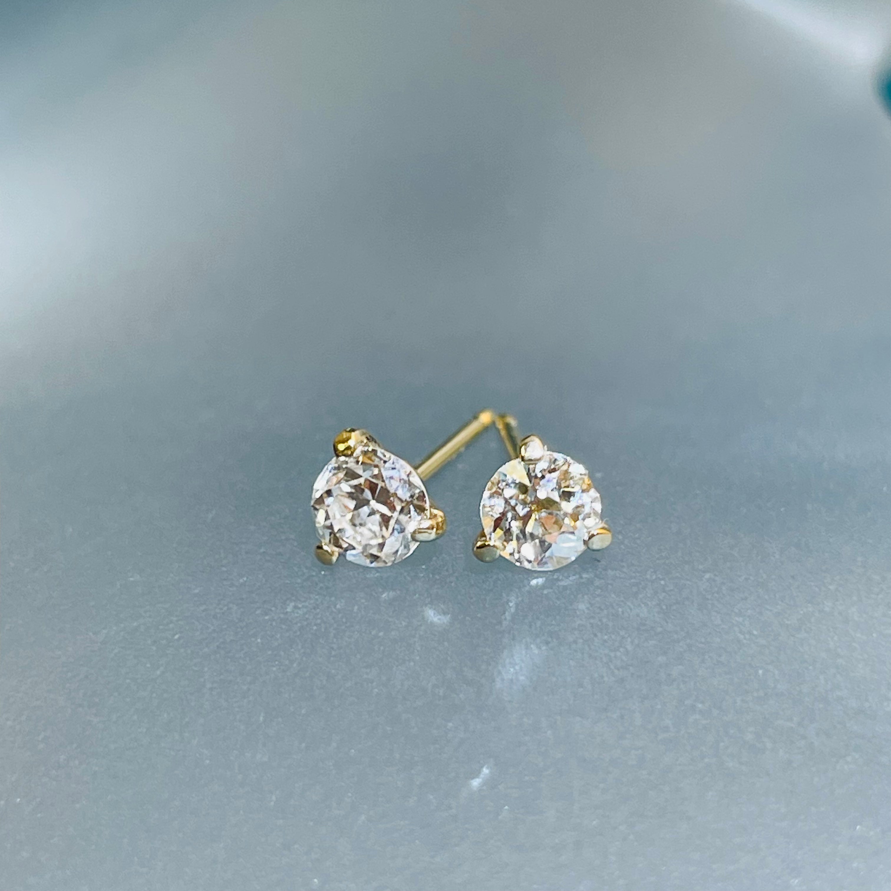 .44CTW Old Mine Cut Diamond Stud Earrings 14K Yellow Gold