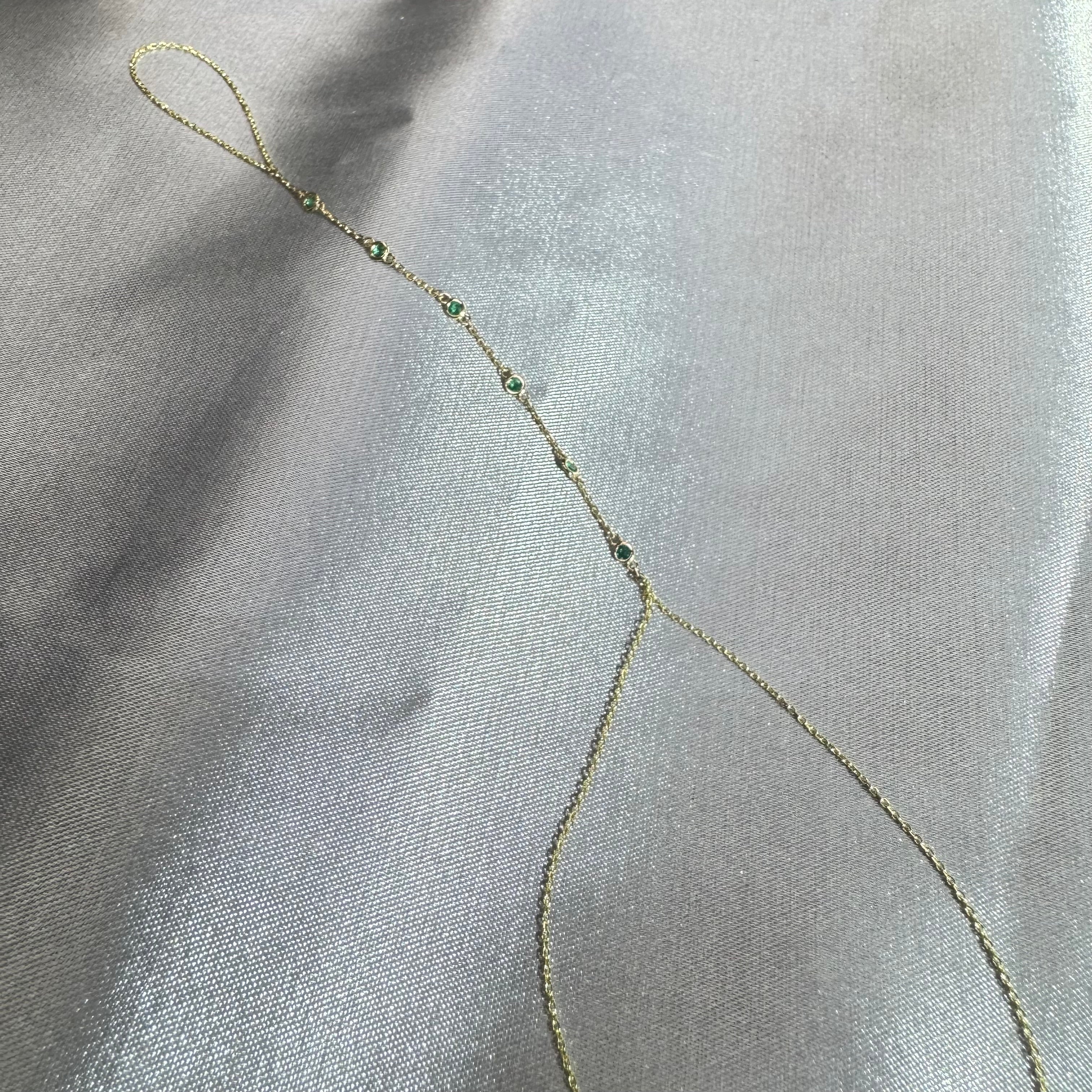 14K Yellow Gold Natural 6 Stone Emerald Handchain