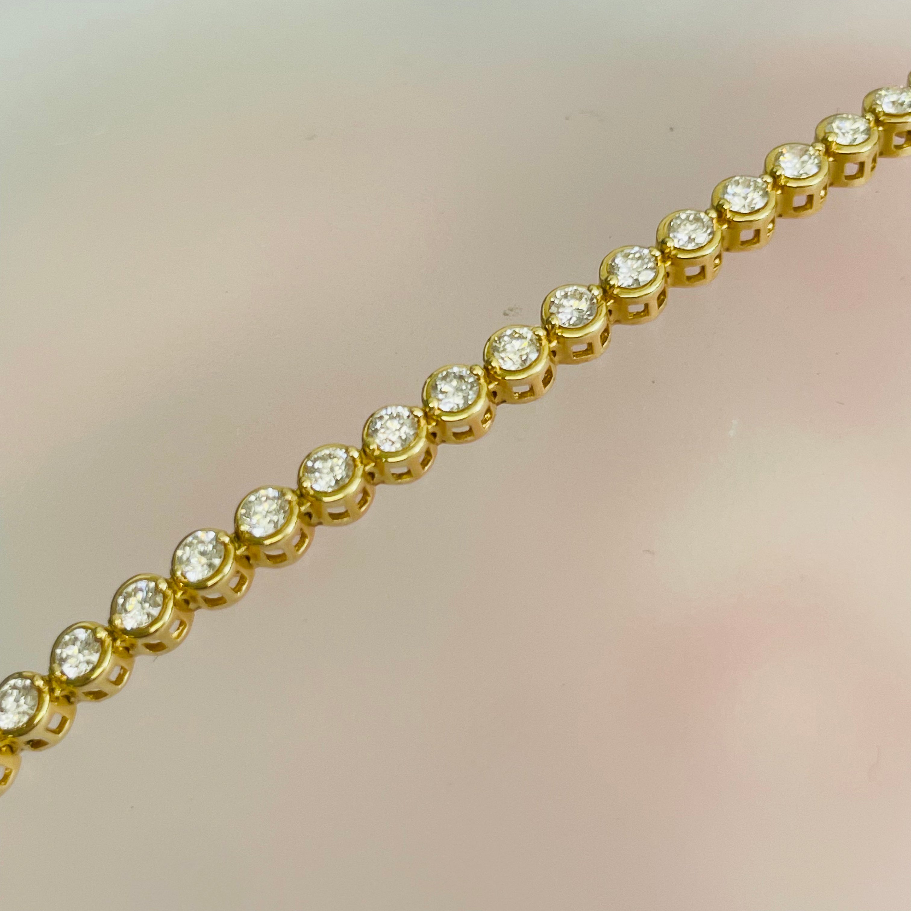 2CTW Natural 14K Yellow Gold Diamond Bezeled Tennis Bracelet 7”