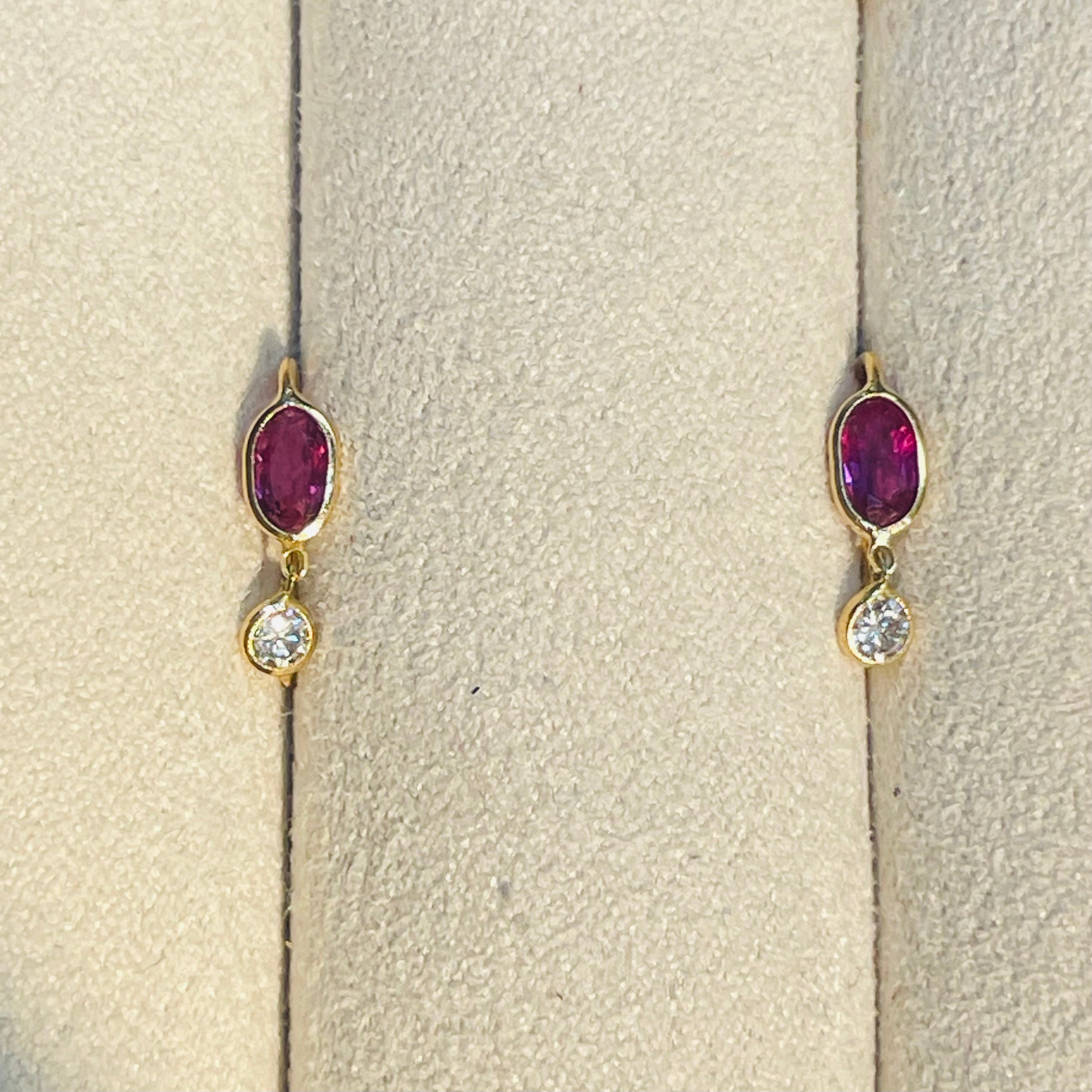 Ruby and Diamond 14K Yellow Gold Drop Earrings