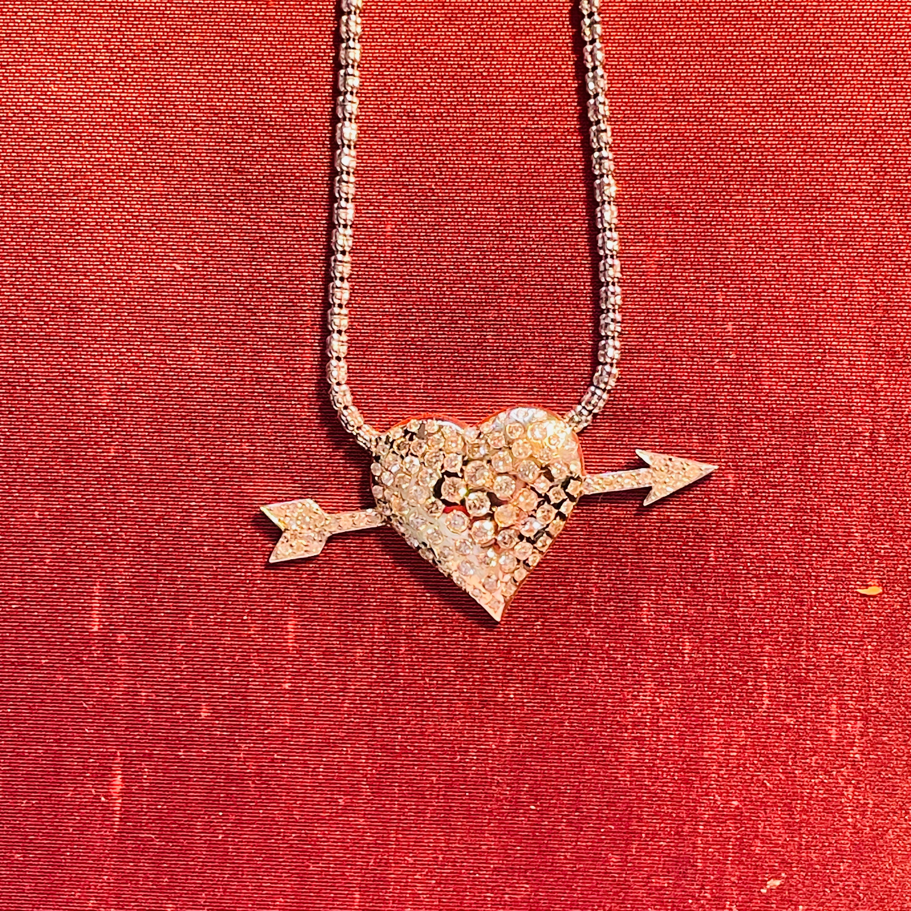 Diamond Pave Heart and Arrow Necklace