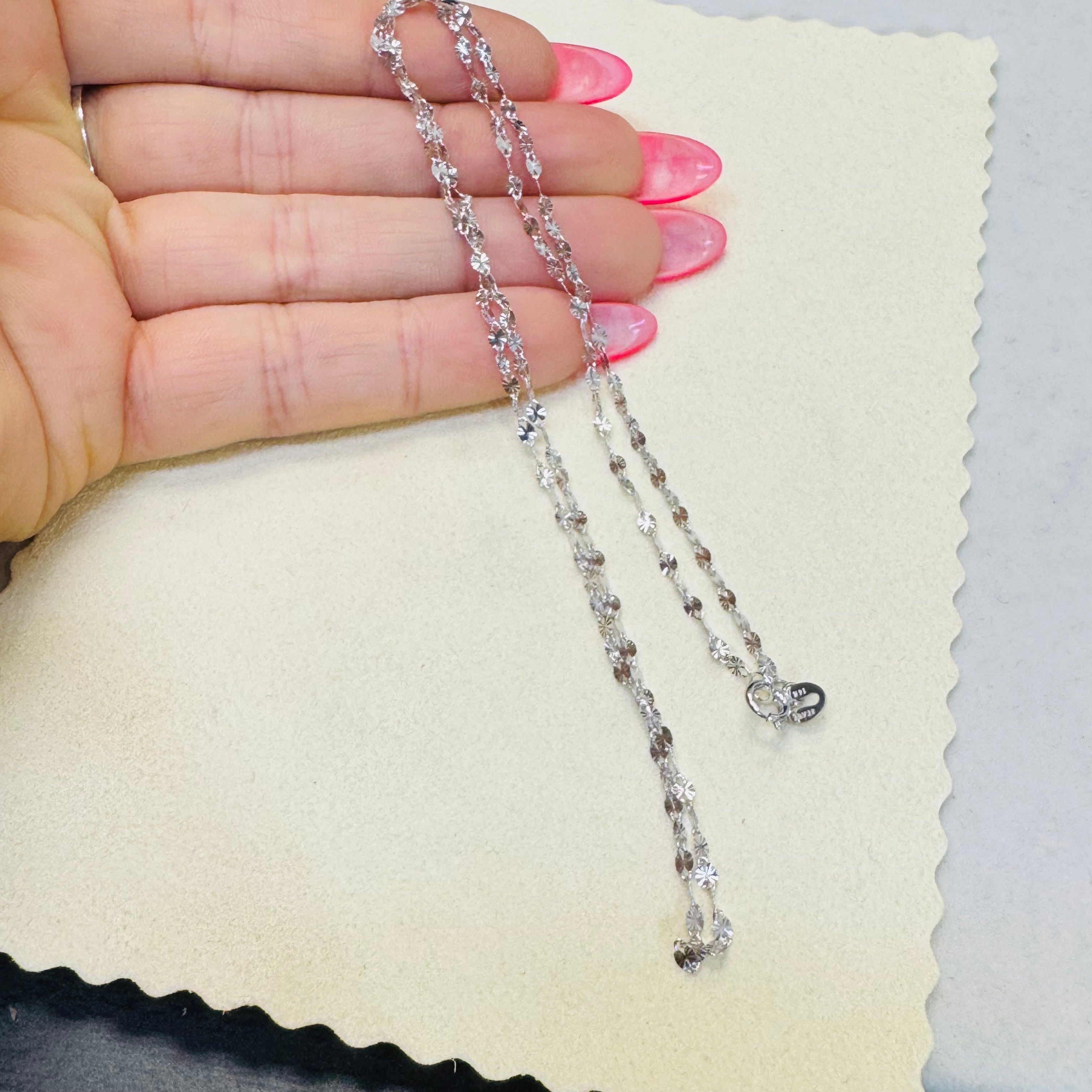 18” 2mm Solid 14K White Gold Diamond Cut Sparkly Chain Necklace