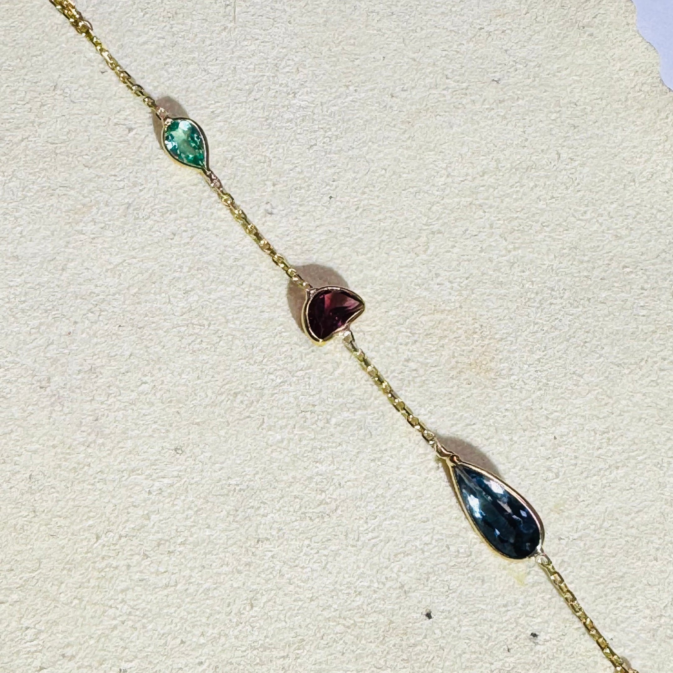 Emerald Garnet Tourmaline 14K Yellow Gold Handchain