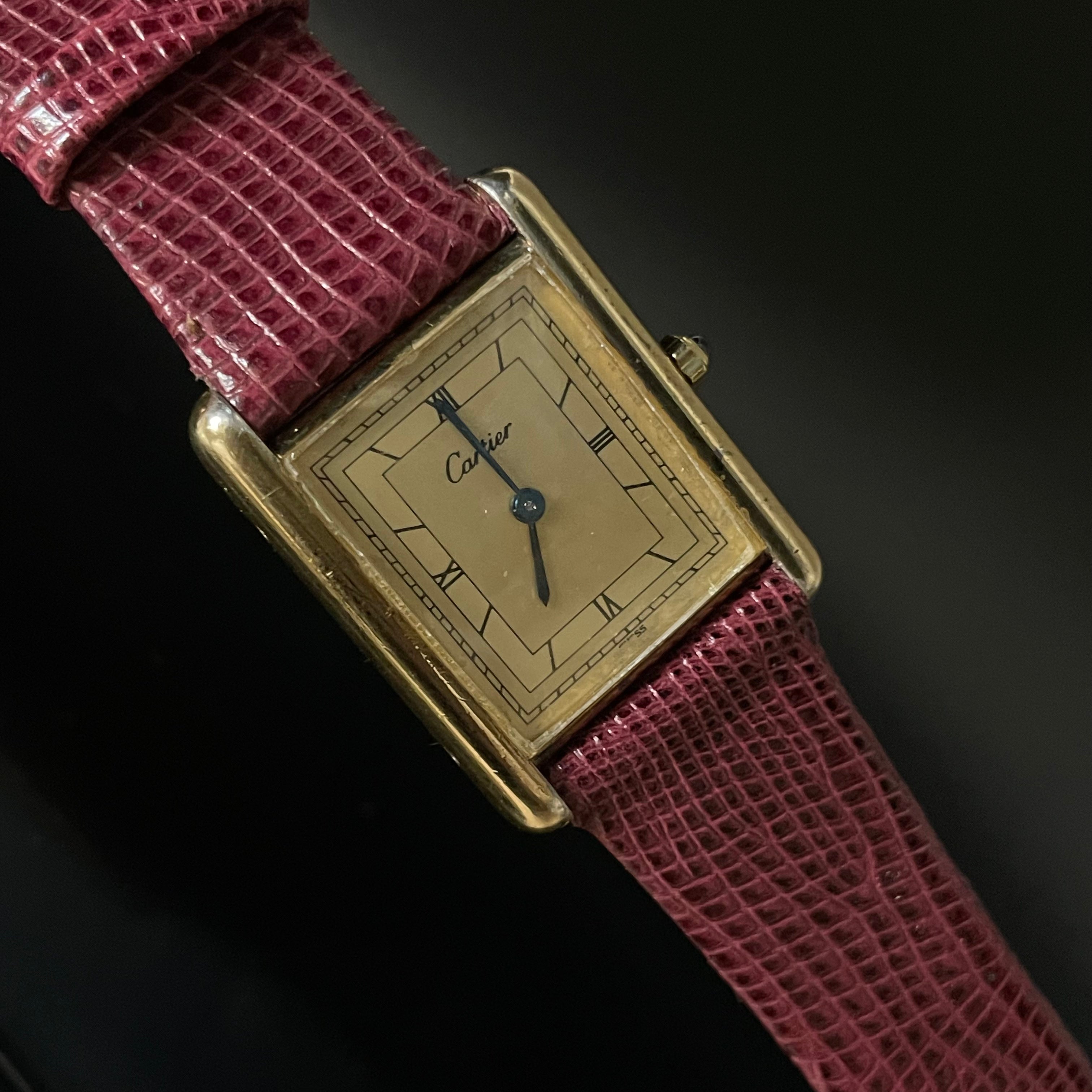 Cartier Gold Face Roman Numeral Tank Watch 23mm