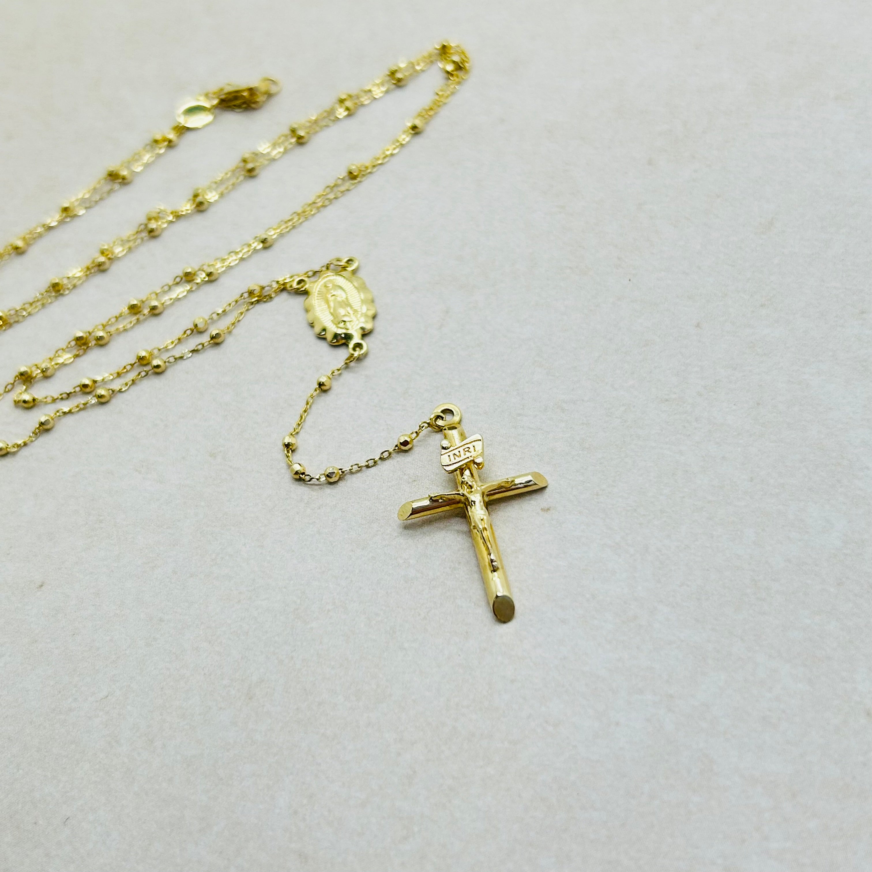 Beautiful 14K Solid Yellow Gold 24”Rosary Necklace