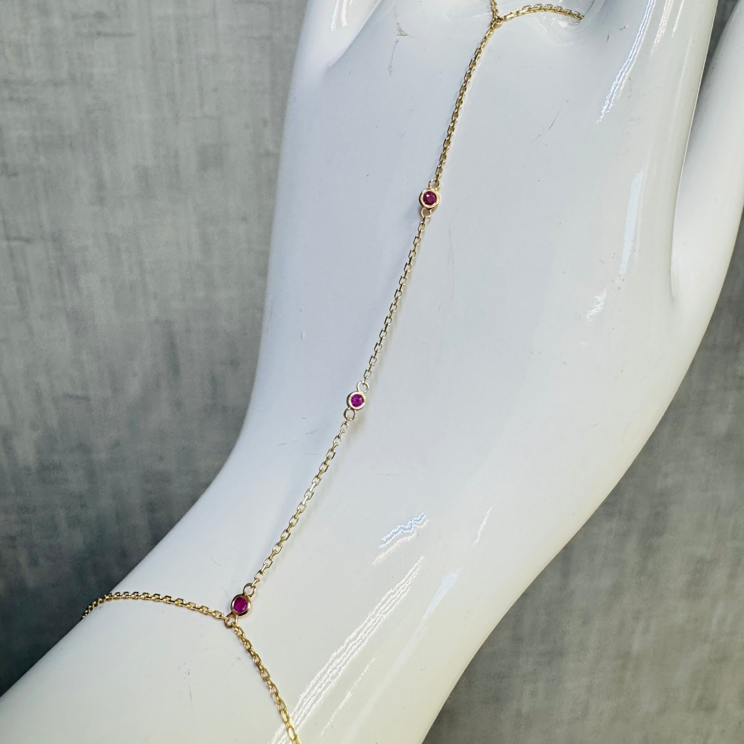 14K Yellow Gold Ruby Station Handchain