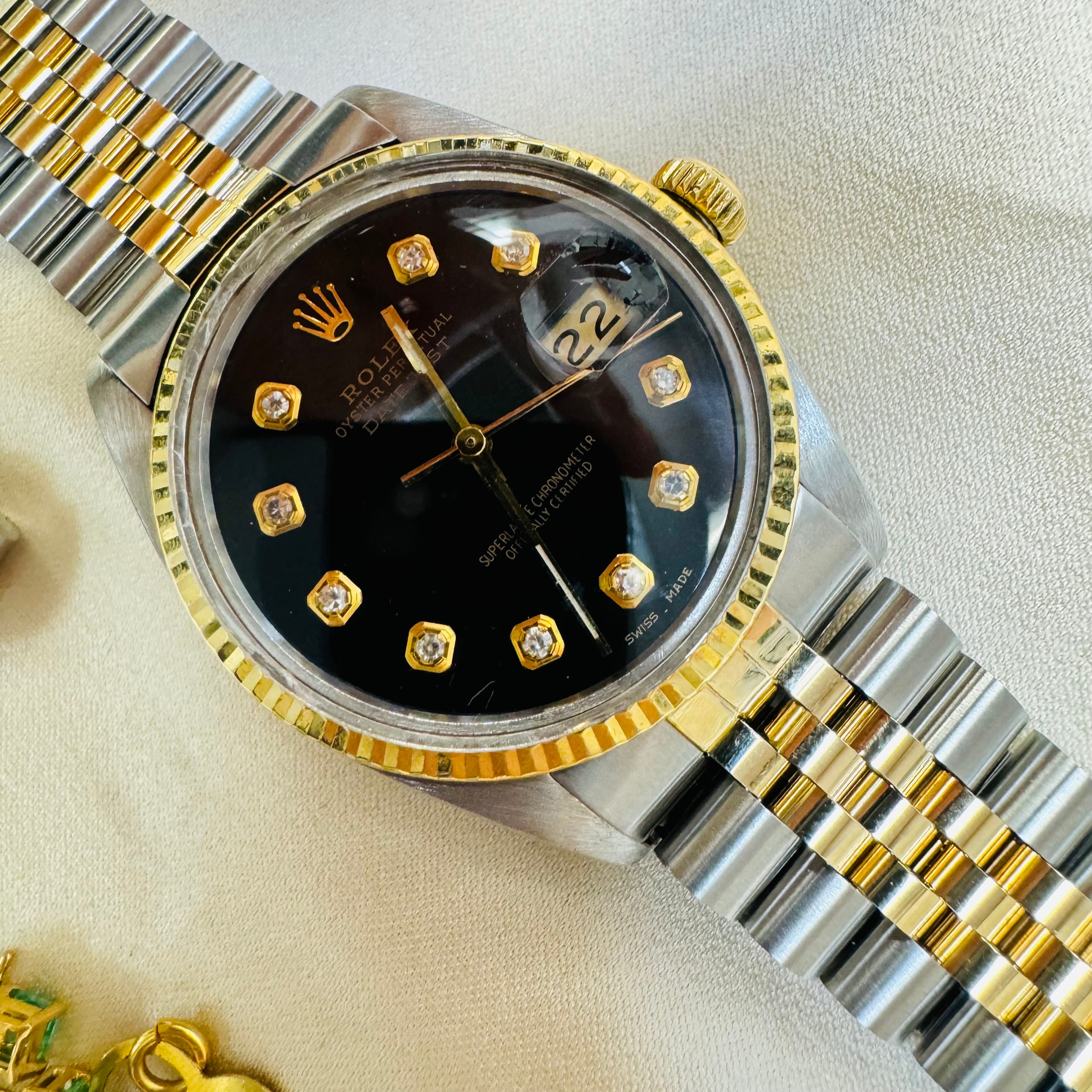 36mm Rolex with Black Diamond Dial and Jubilee Bracelet 1603